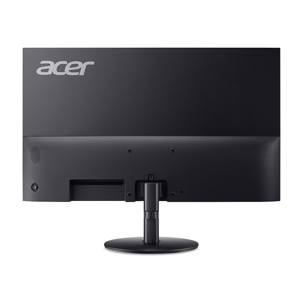 Czarny monitor Acer. Logo Acer znajduje się na górze. Pokazano tył monitora.