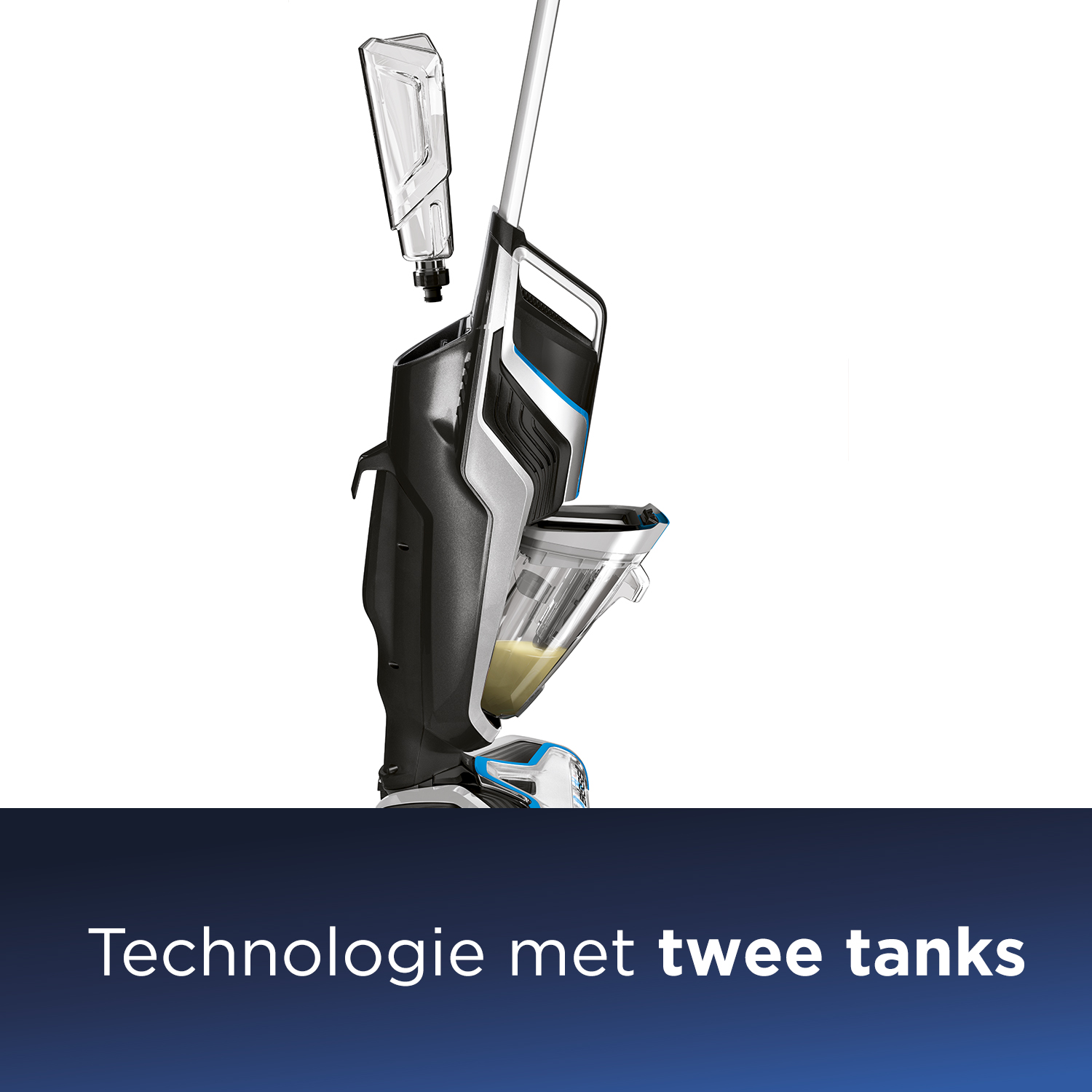 Odkurzacz zdemontowany, ze zbiornikiem na wodę i elementami.