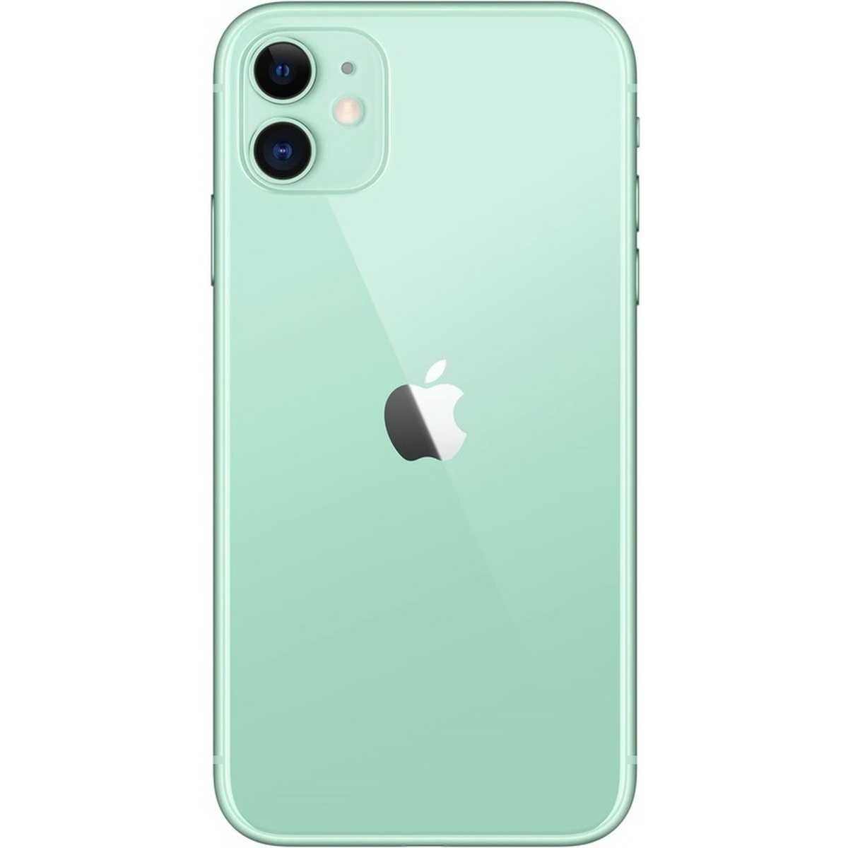 Dos de téléphone vert avec logo Apple et deux caméras.