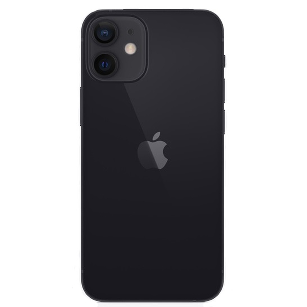 Retro iPhone 12 nero. Doppia fotocamera, flash e logo Apple visibili.