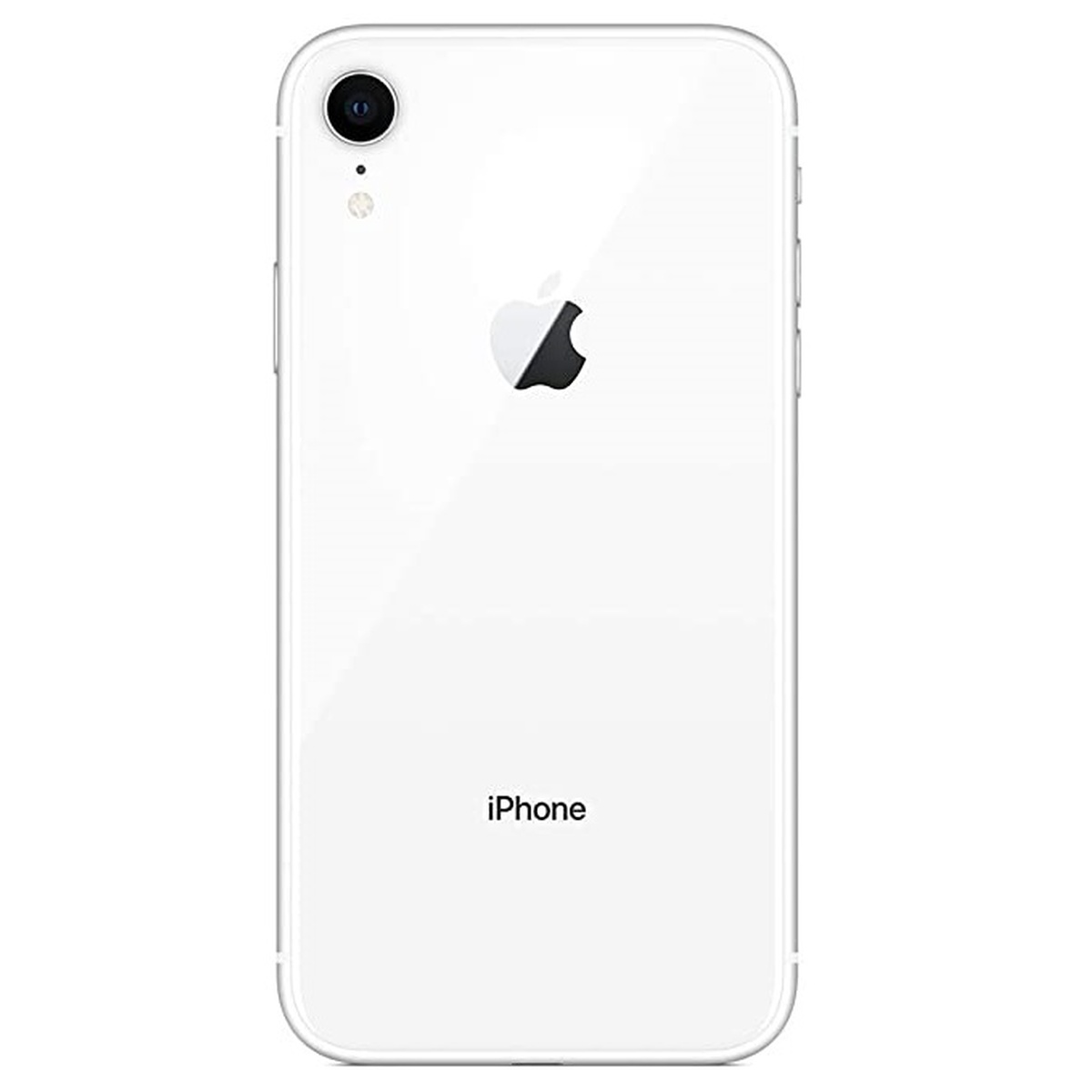 Witte iPhone achterkant. Voorzien van Apple-logo en iPhone-tekst.