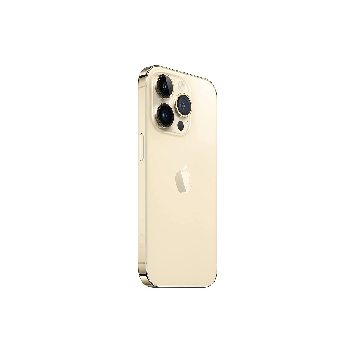 iPhone dorato con tre fotocamere posteriori e logo Apple. Il telefono è leggermente angolato.