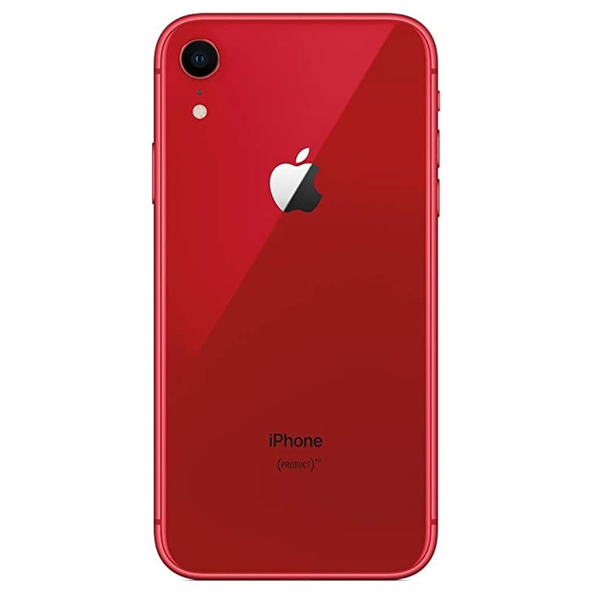 Rode iPhone achterkant met een enkele camera. Apple-logo en iPhone-tekst zijn zichtbaar.