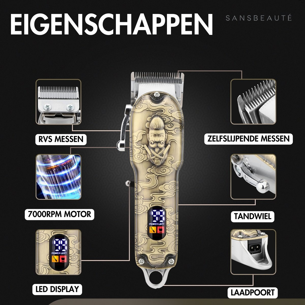 Hair clipper with details. White background.