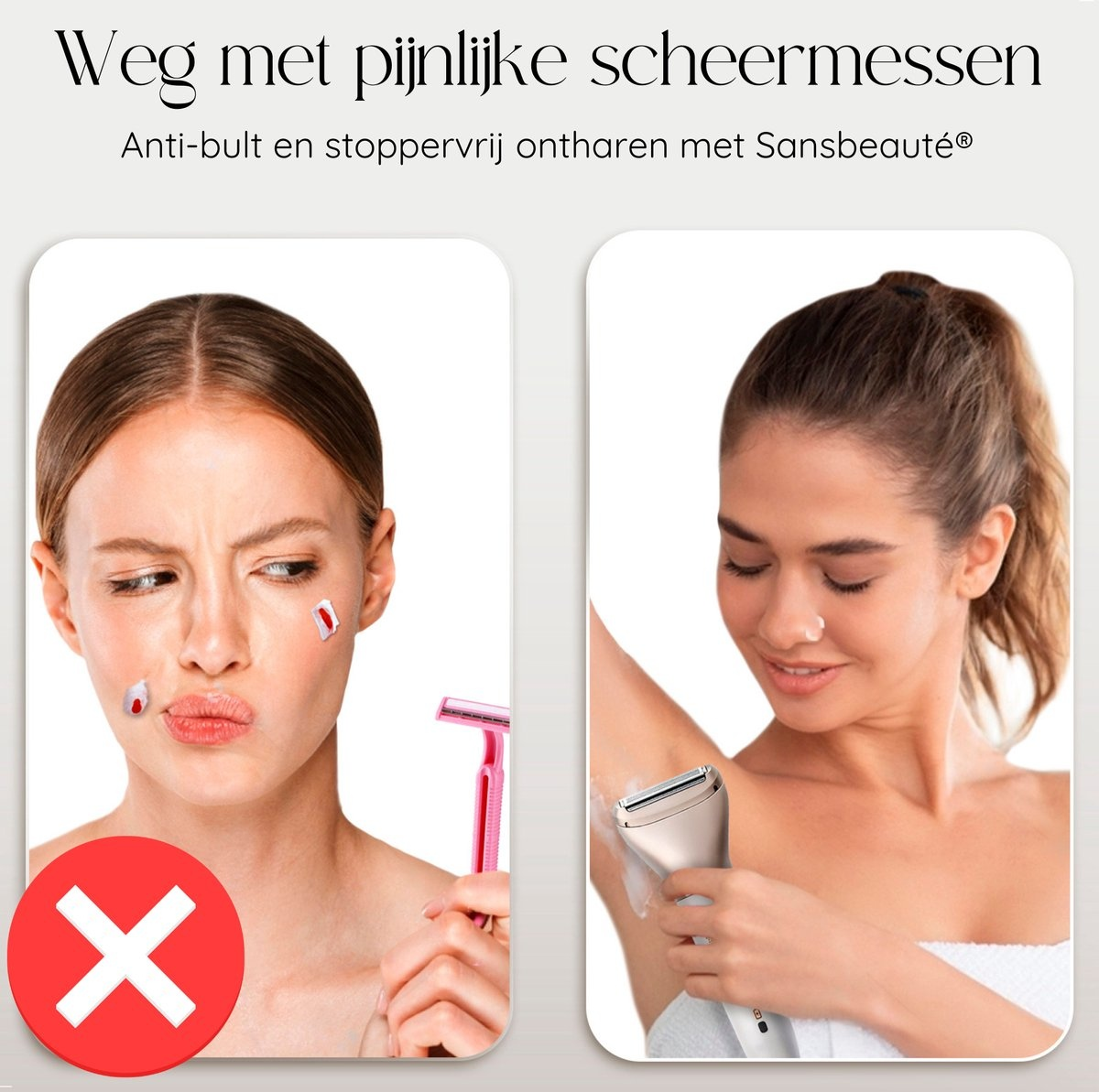 Images comparing skin with razor use and without.