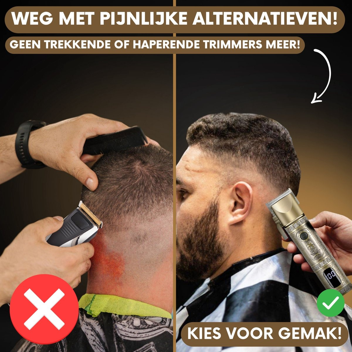 Image showing a comparison of hair trimming methods. One method uses a clipper, the other a trimmer.