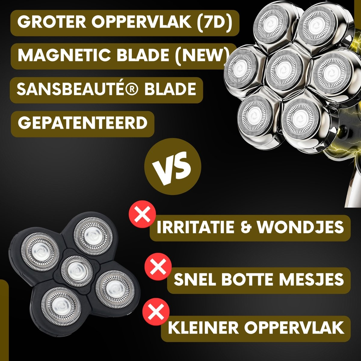 Details van de scheerkop. Vergelijking van mesjes en een negatieve vergelijking.