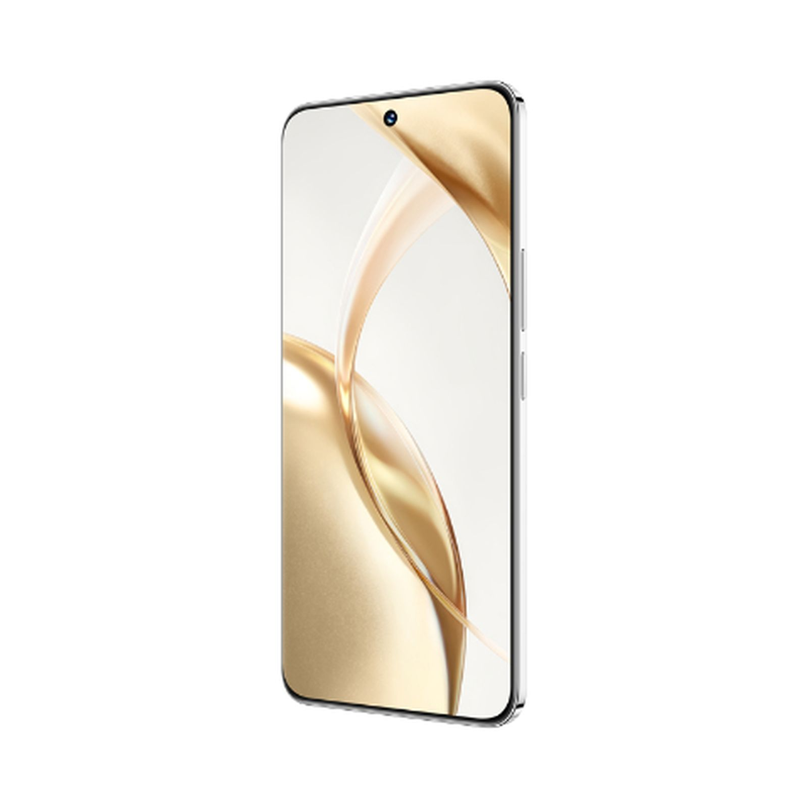 Srebrny smartfon, złoty wzór na ekranie.