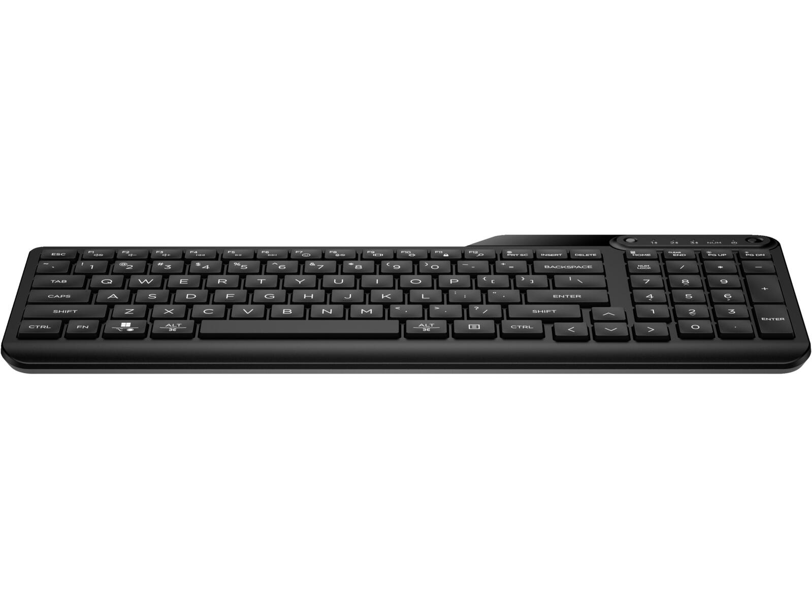 Tastiera nera con tastierino numerico. Include tasti funzione, frecce ed invio.
