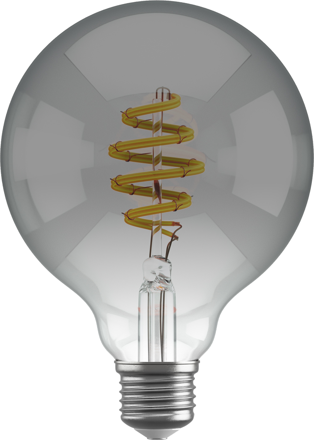 Żarówka LED z spiralnym żarnikiem. Żarówka o owalnym kształcie. Żarówka jest przezroczysta.