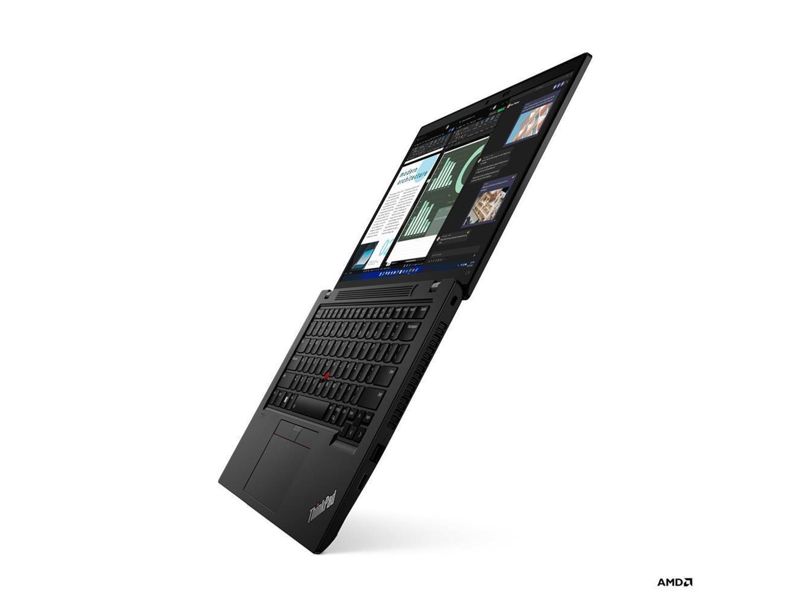 Schwarzer Laptop in einem Winkel auf weißem Hintergrund, Tastatur und Bildschirm zeigend.