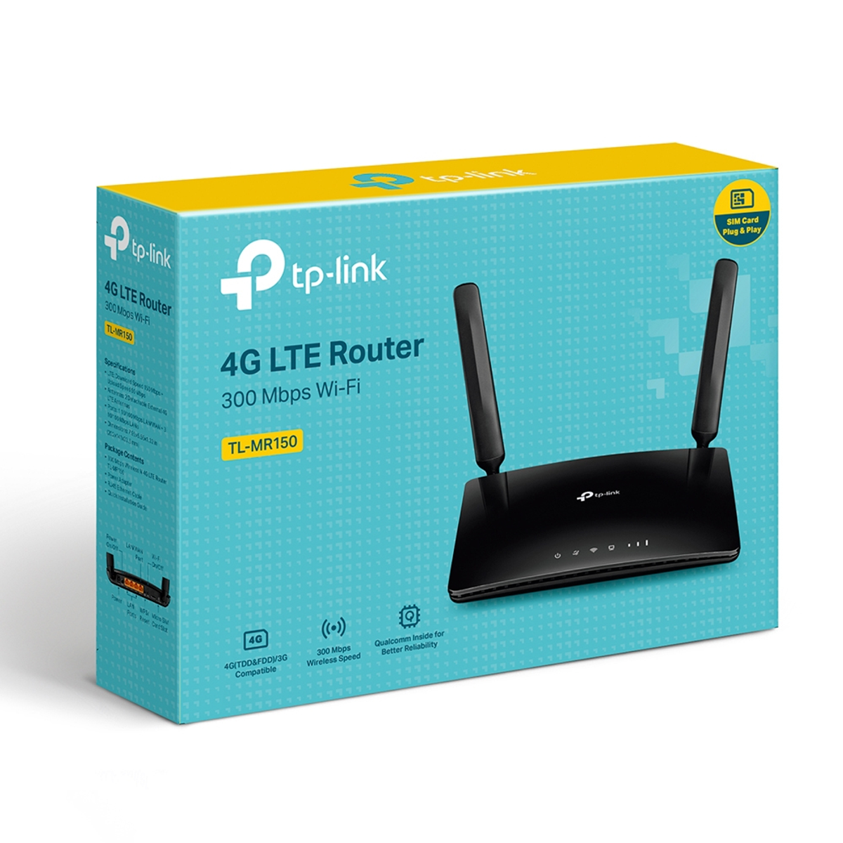 TP-Link 4G LTE Router mit Antennen in der Box, auf weißem Untergrund.