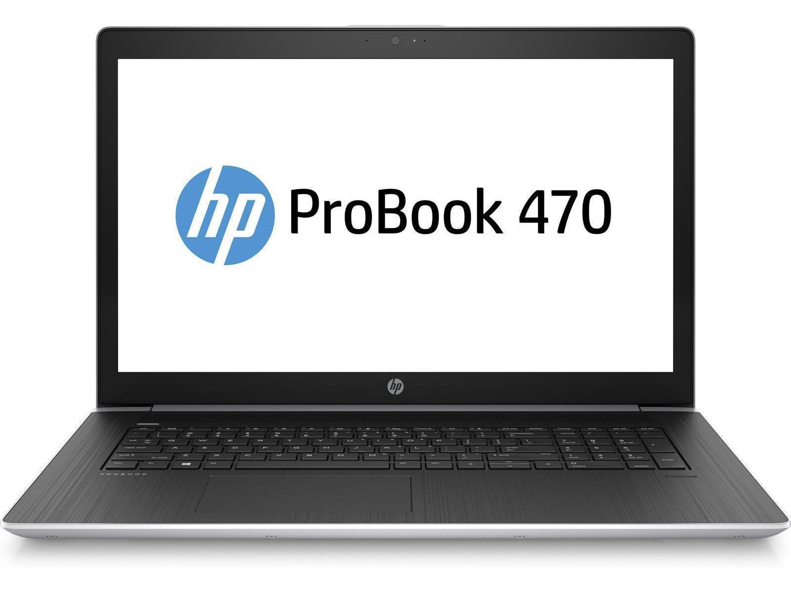 Ein HP ProBook 470 Laptop mit hellem Bildschirm, Tastatur und dem HP-Logo.