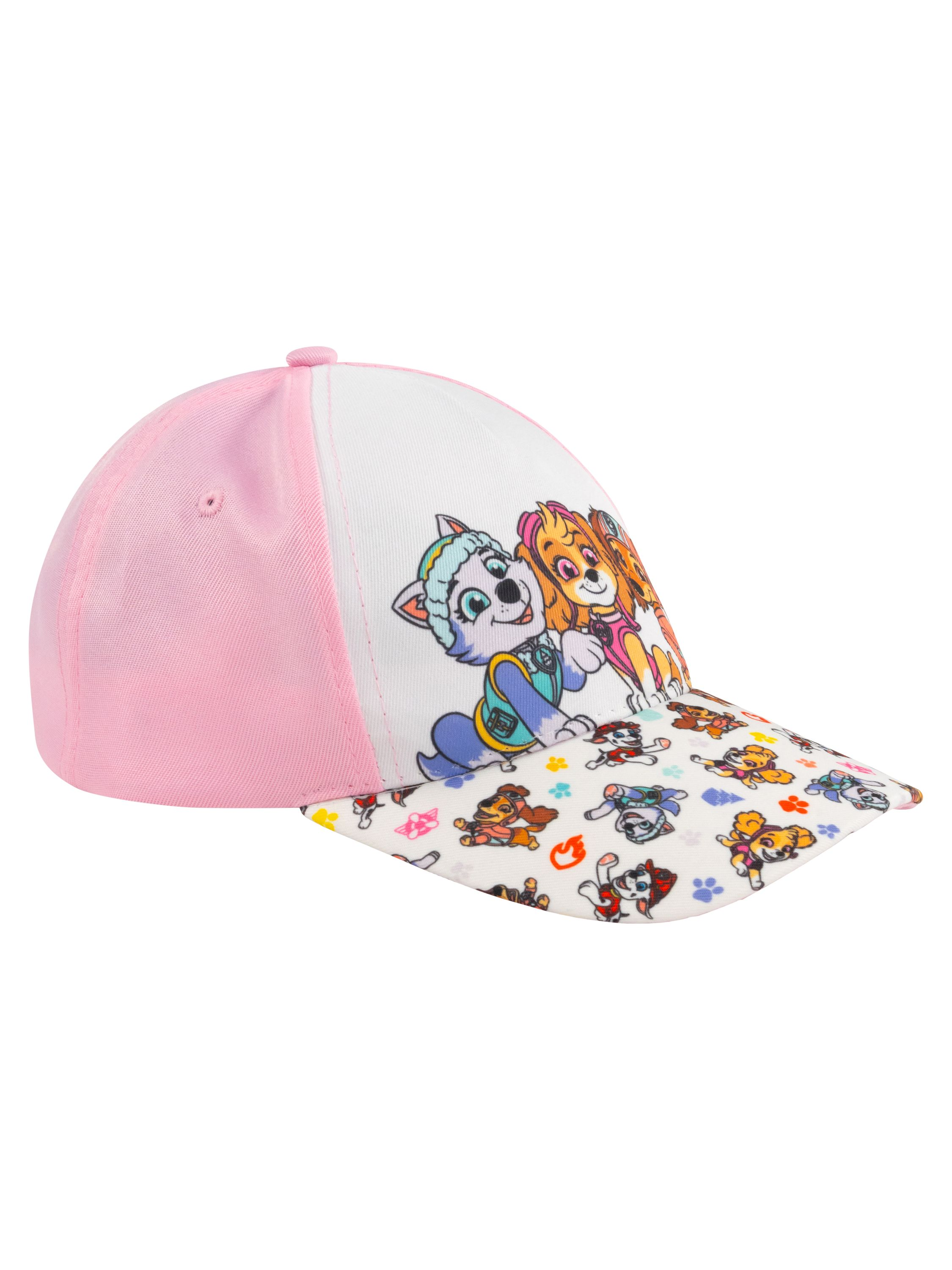 Rosa-weiße Paw Patrol Baseballkappe mit Charakteren auf der Vorderseite.