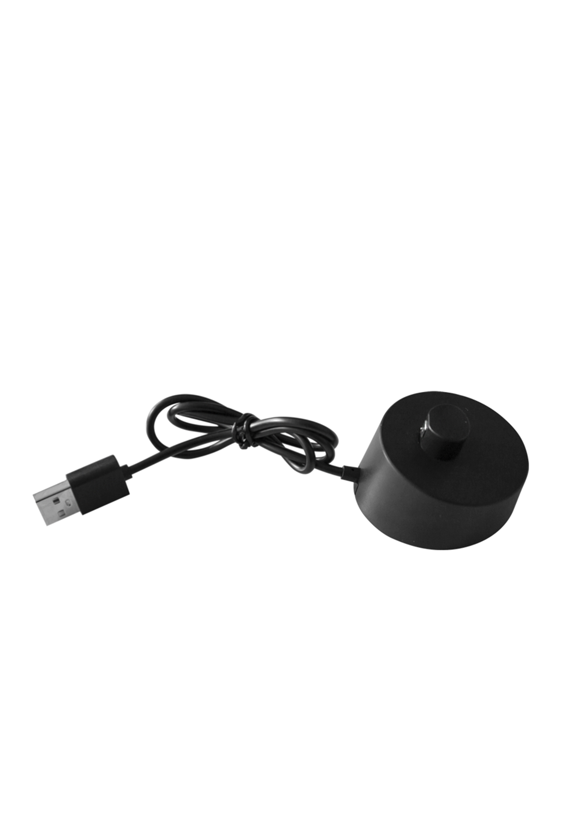 Eine schwarze USB-Ladestation mit angeschlossenem Kabel.