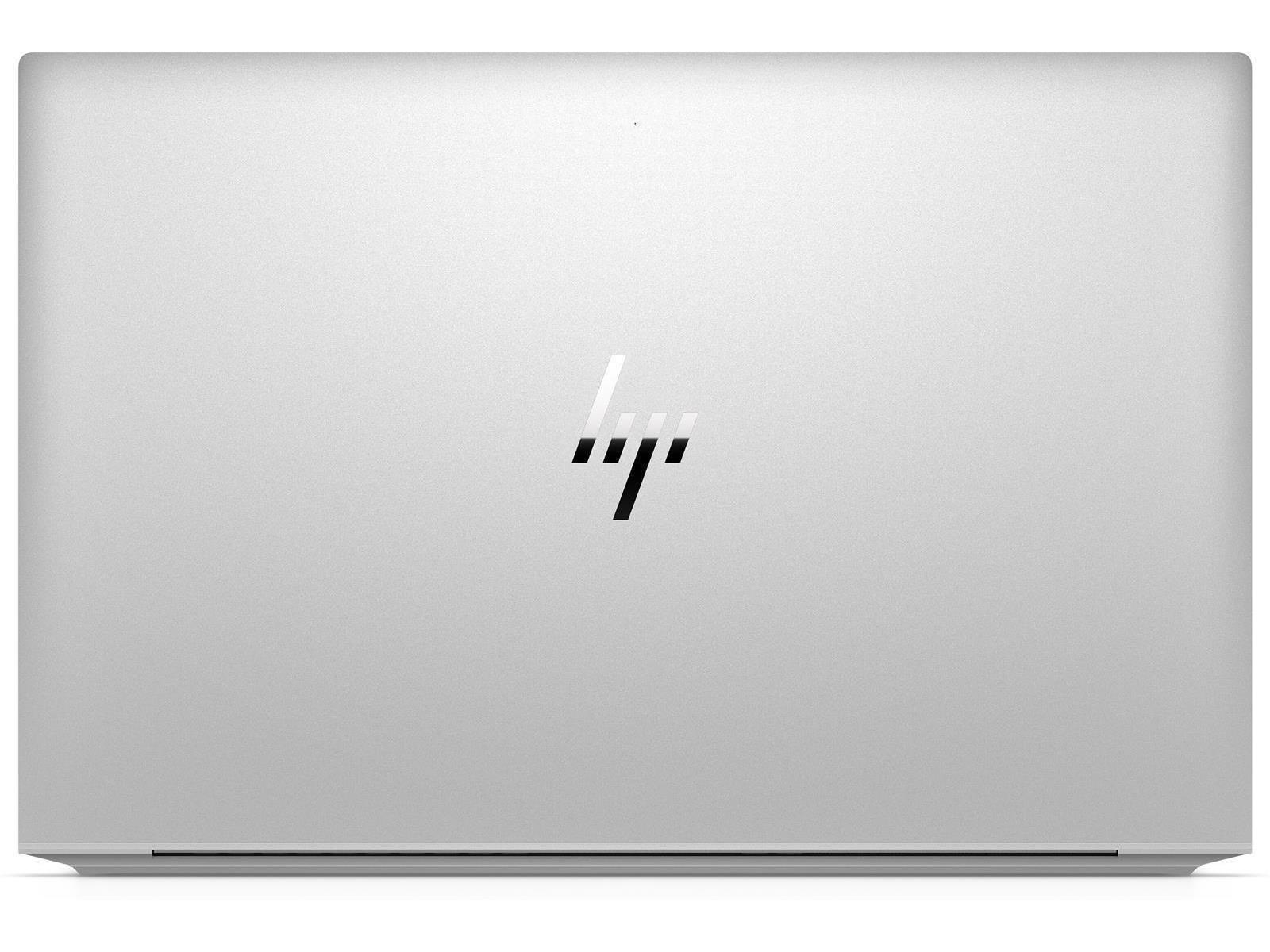Ein silberner Laptop mit dem HP-Logo auf der Oberseite, vor weißem Hintergrund.