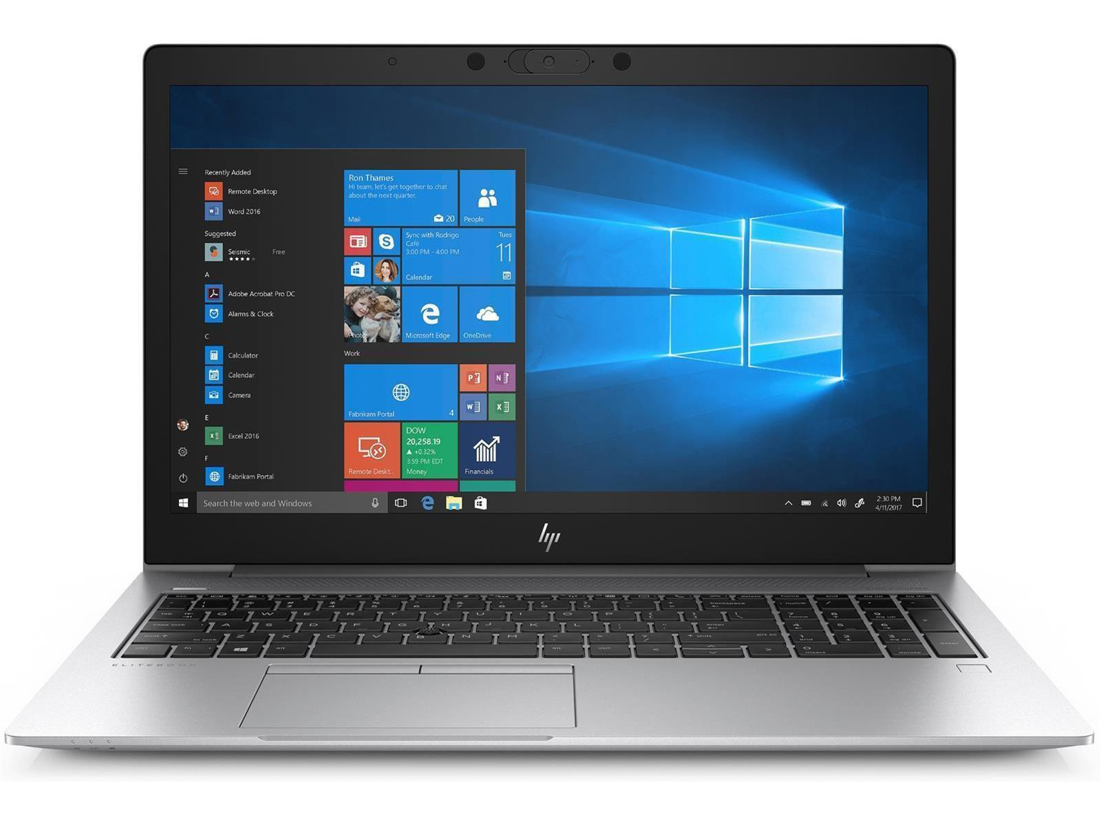 Silberner HP Laptop offen, mit Windows-Oberfläche und verschiedenen App-Symbolen. Der Bildschirm ist hell.