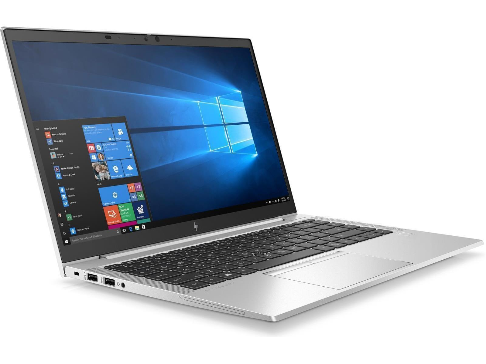 Laptop mit schwarzer Tastatur. Der Bildschirm zeigt einen Windows-Desktop mit blauem Hintergrund.