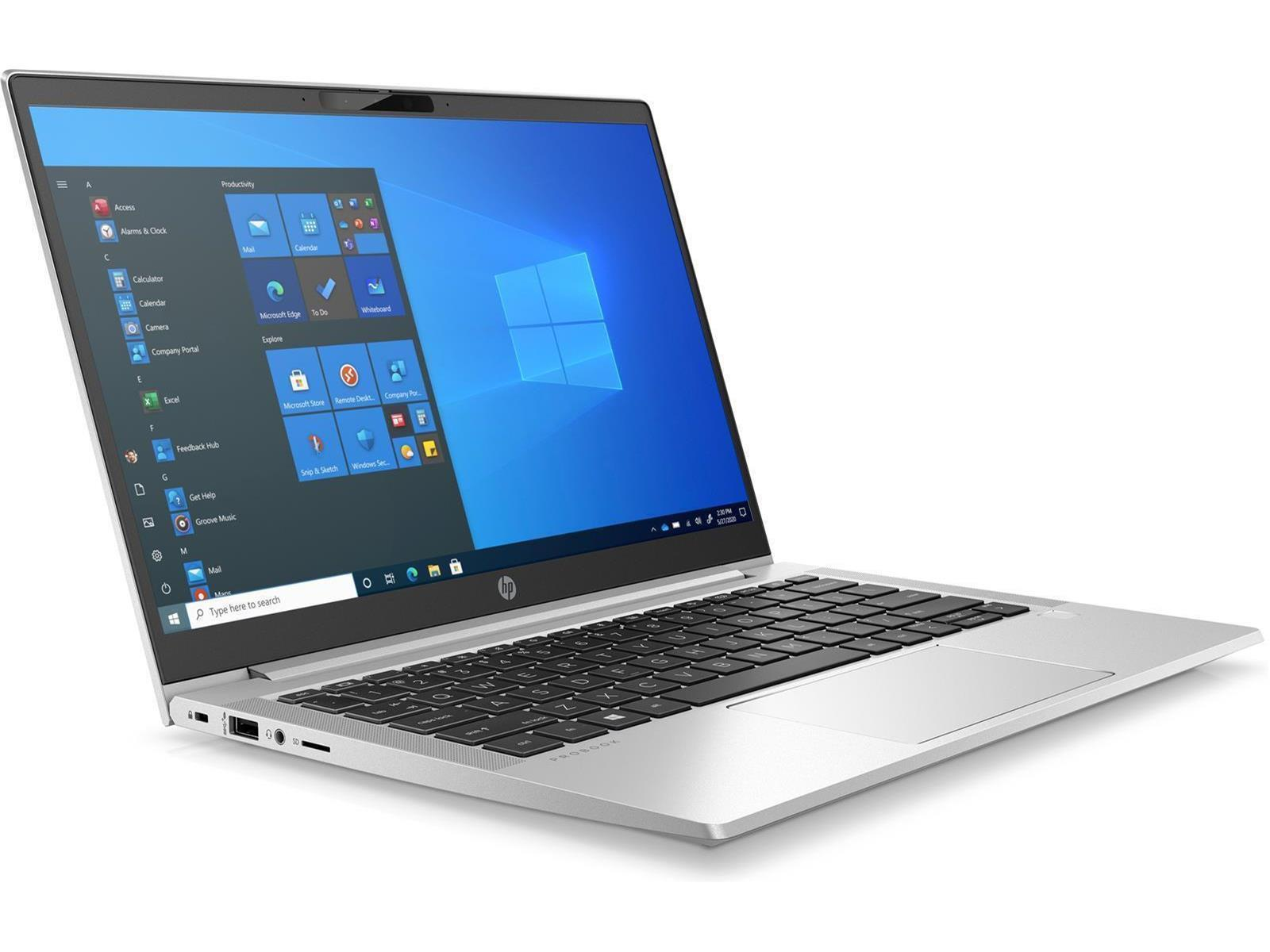 Laptop mit Windows-Oberfläche. Der Bildschirm zeigt Symbole. Der Laptop ist silberfarben und auf weißer Fläche geöffnet.