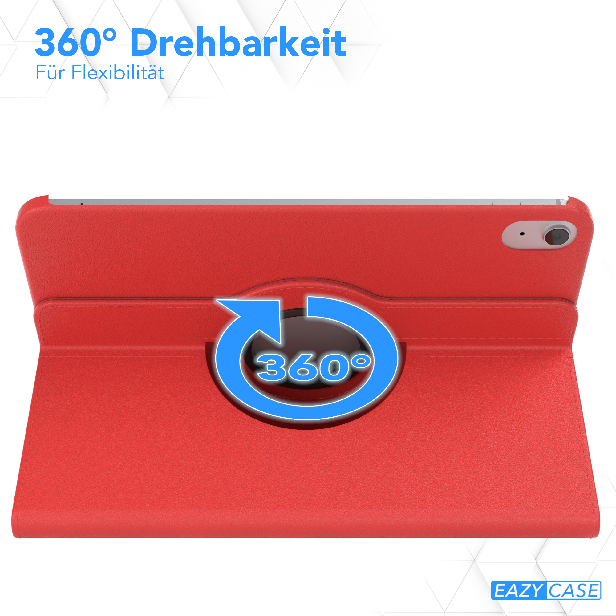Eine rote Tablet-Hülle mit 360-Grad-Drehung, die Hülle befindet sich auf weißem Hintergrund.