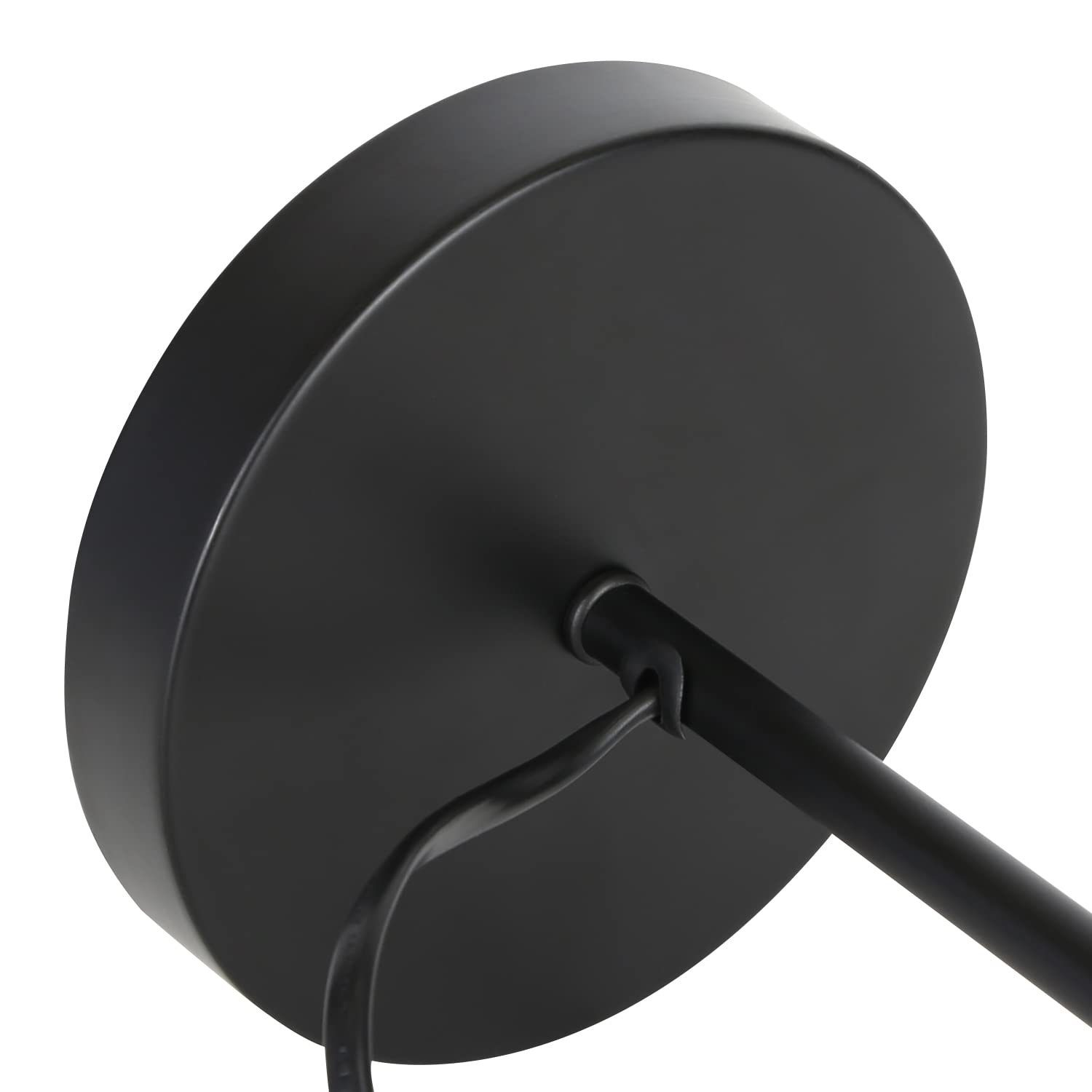 Czarna podstawa lampy sufitowej z przewodem.