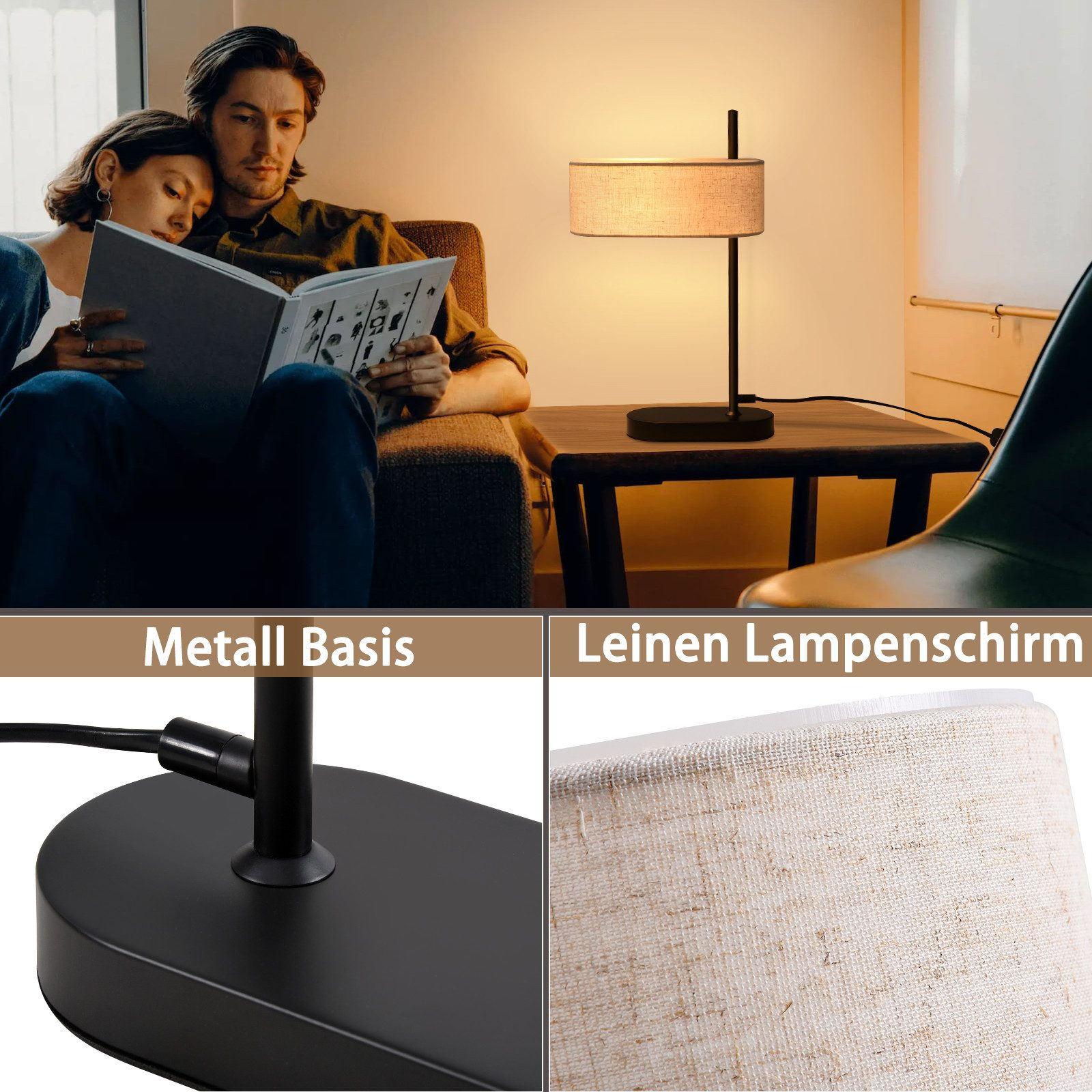 Para w pokoju z lampą, ze zbliżeniami podstawy i klosza lampy.