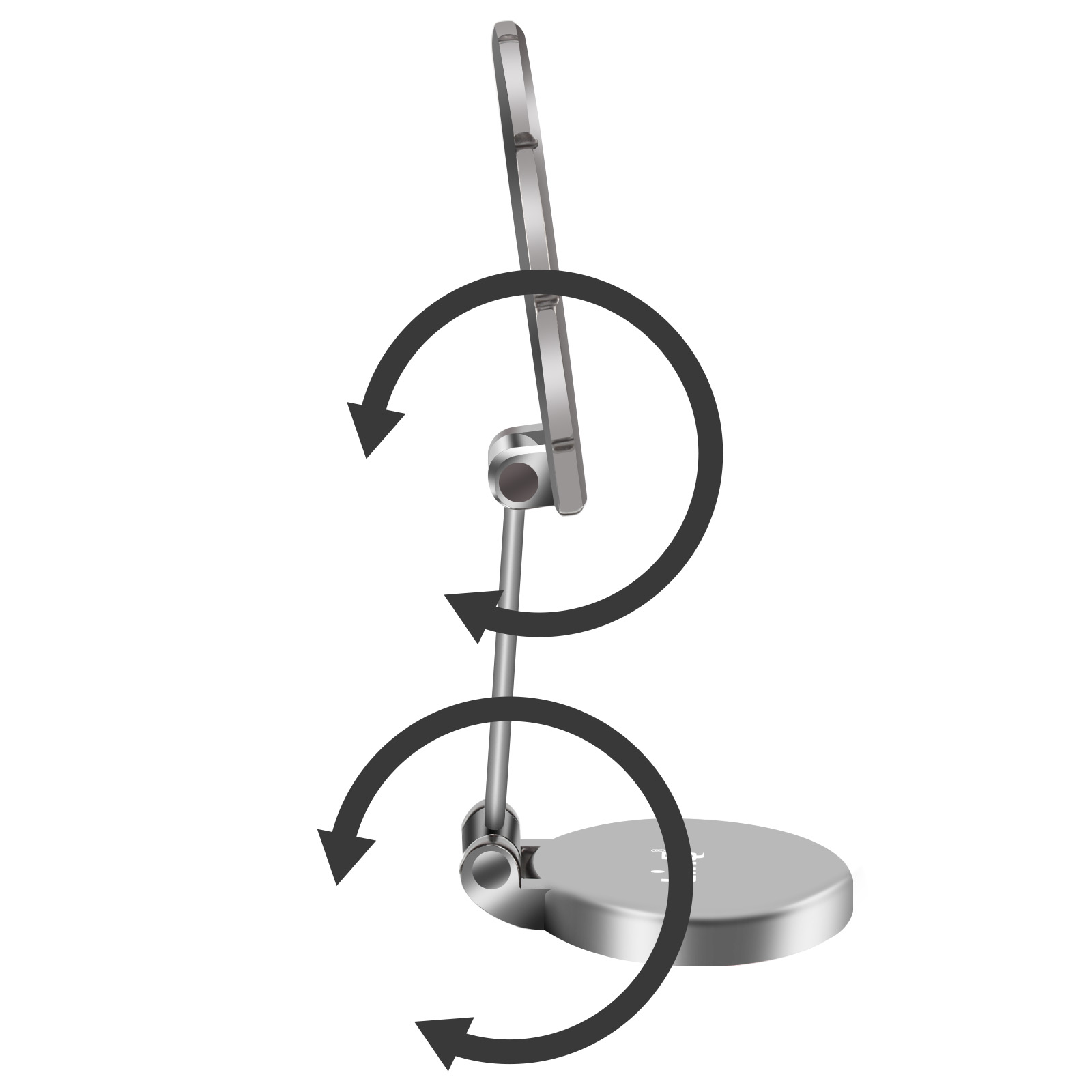Un support de téléphone avec des flèches indiquant un mouvement de rotation.