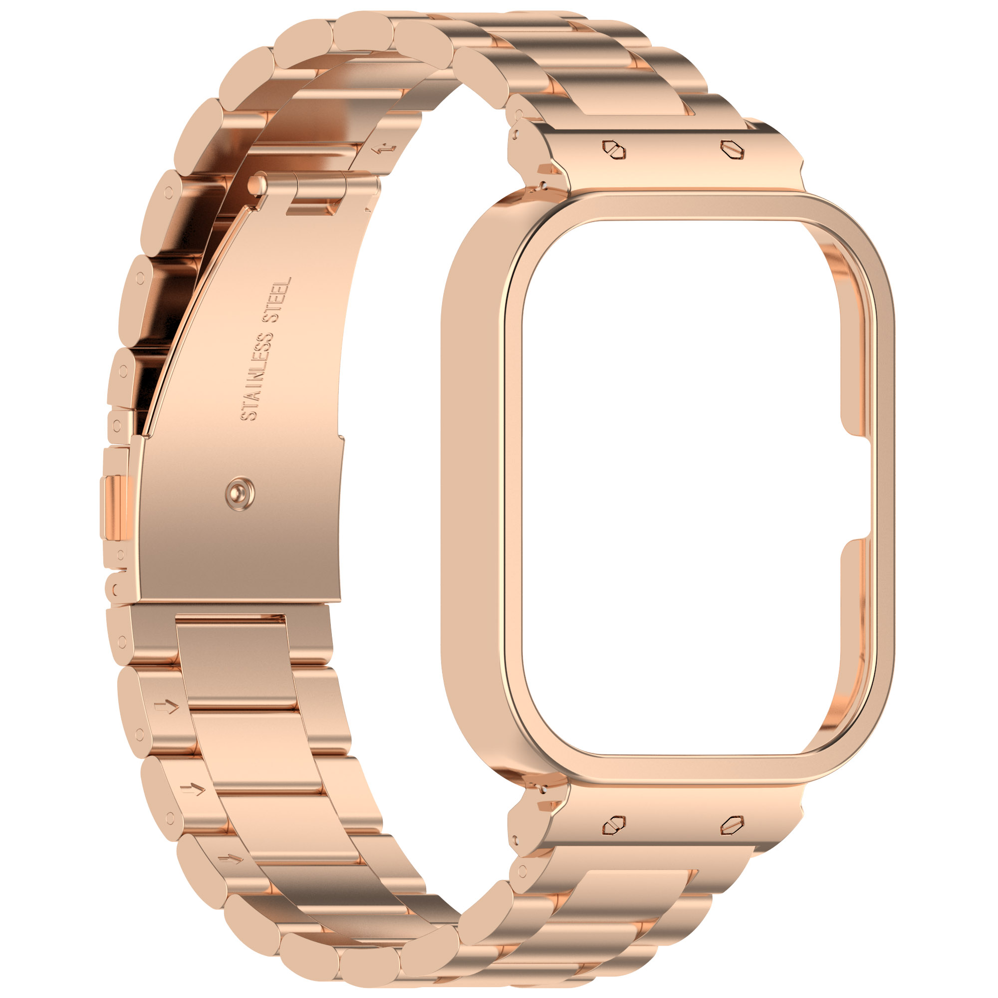 Cinturino e cassa dell'orologio in oro rosa.