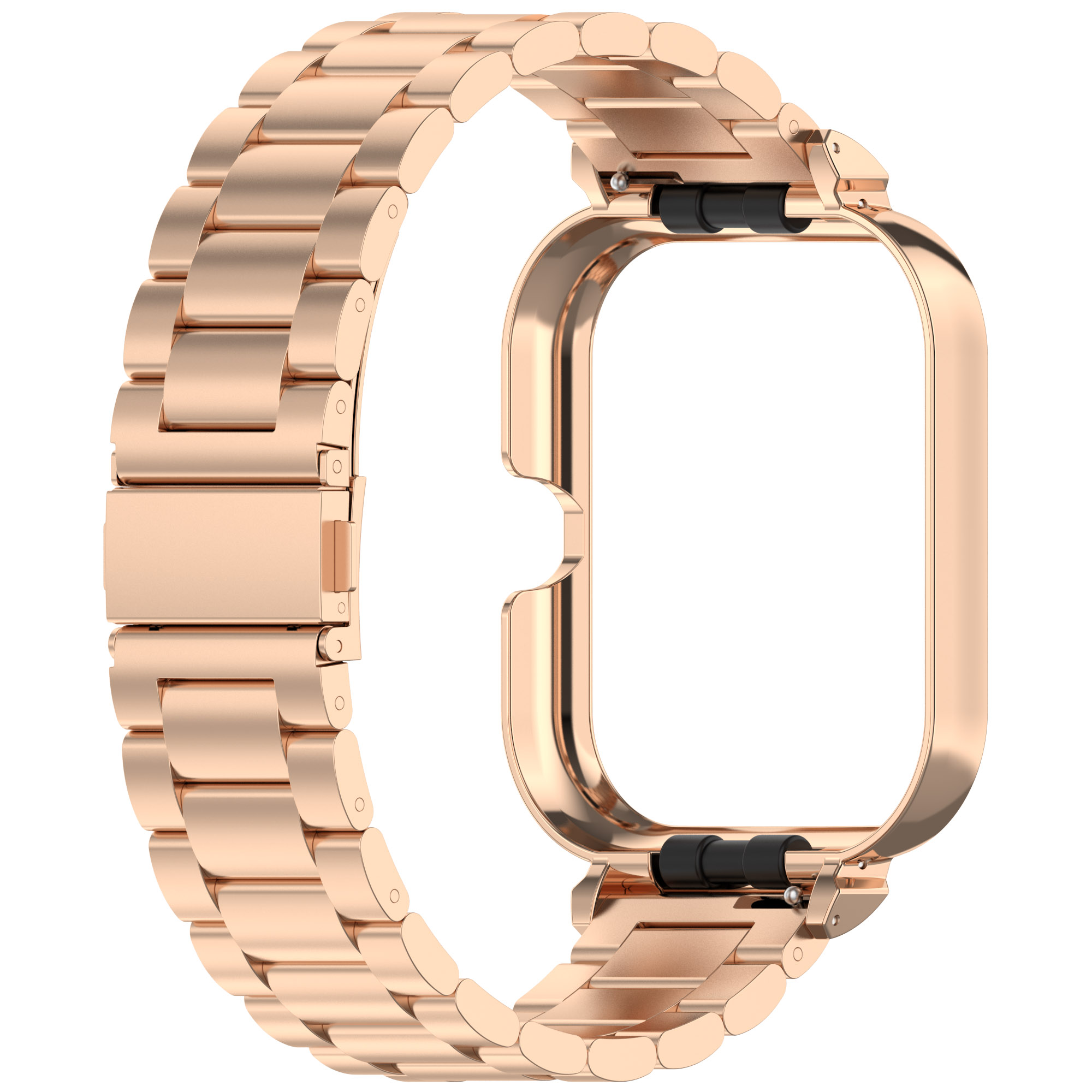 Cinturino per orologio in oro rosa. È realizzato in metallo e ha una chiusura.