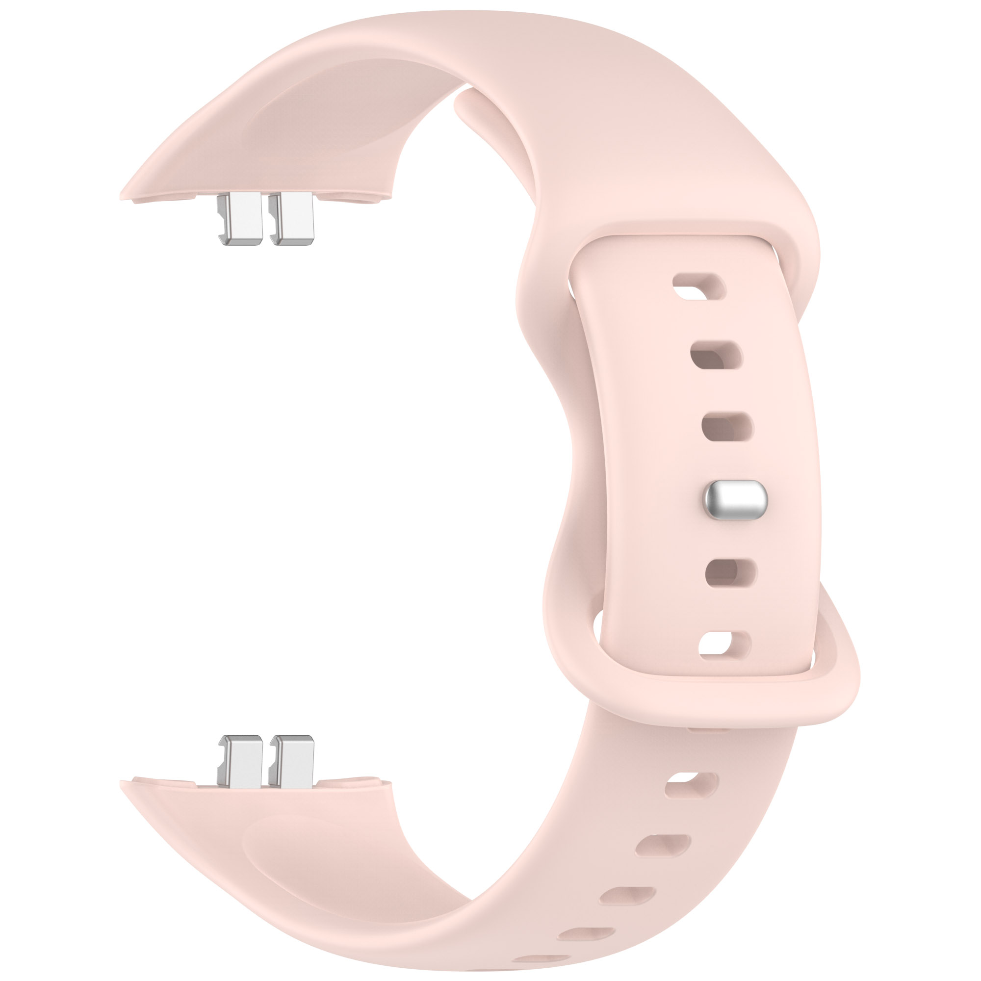 Rosafarbenes Smartwatch-Armband. Es hat zwei silberne Stifte zur Befestigung.