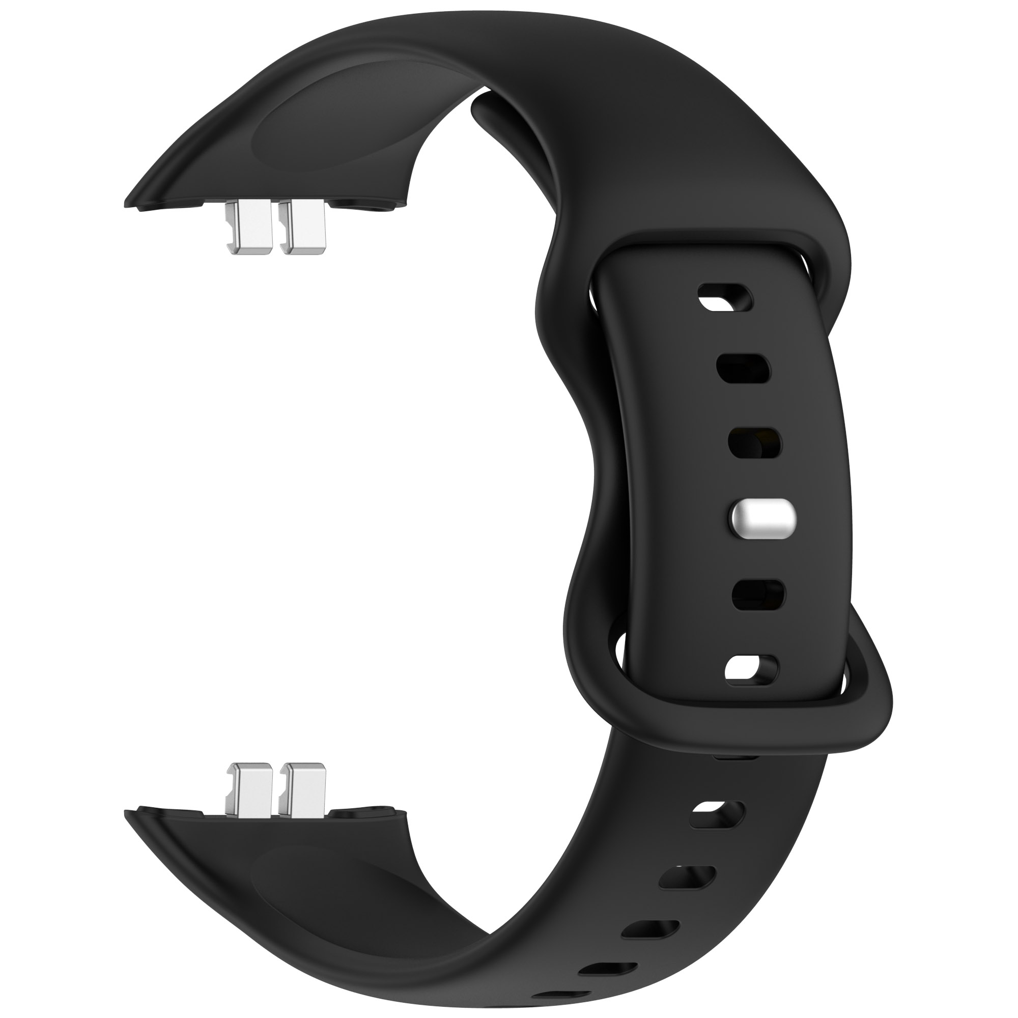 Ein schwarzes Uhrenarmband mit Verschluss. Es ist ein Ersatz-Uhrenarmband.
