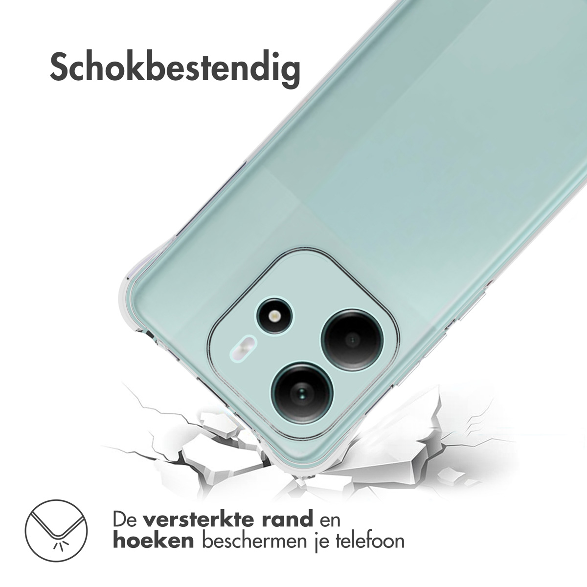 Une coque de téléphone. Coque verte menthe avec un effet de sol brisé, le texte indique « Résistant aux chocs ».