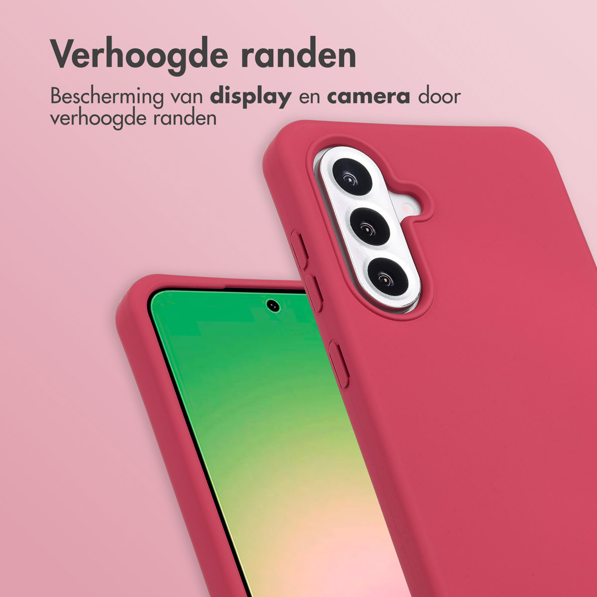 Rode telefoonhoes met verhoogde randen, beschermt display en camera. Twee telefoonhoesjes.