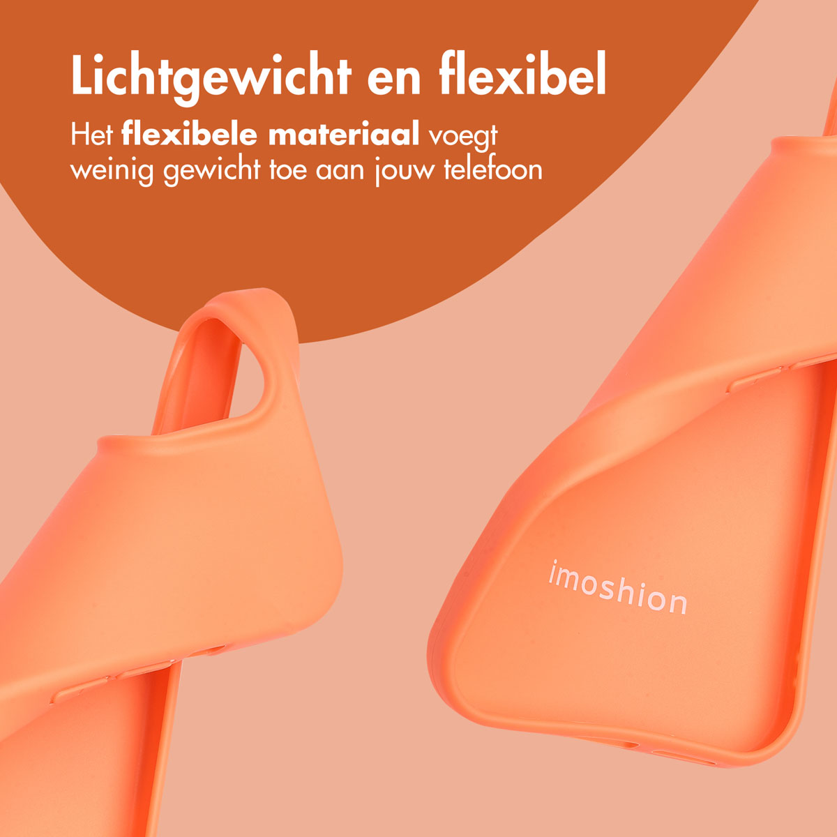 Two orange phone cases. The cases are lightweight and flexible. The logo imoshion is written on one case.