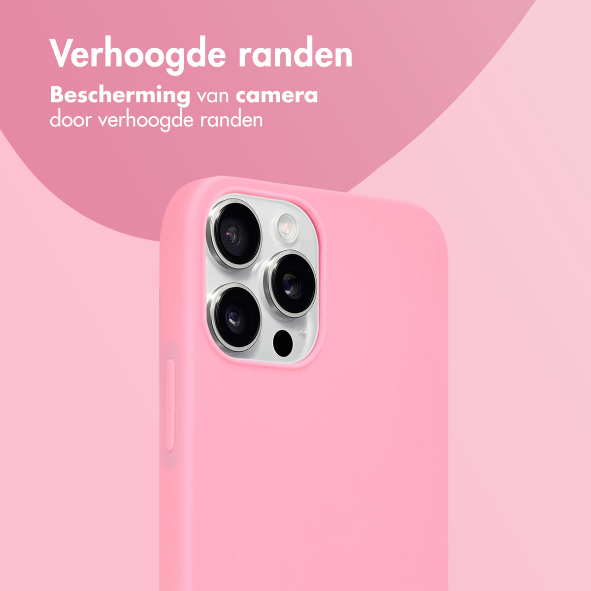 Une coque de téléphone rose sur fond rose. Le téléphone est visible avec sa caméra.