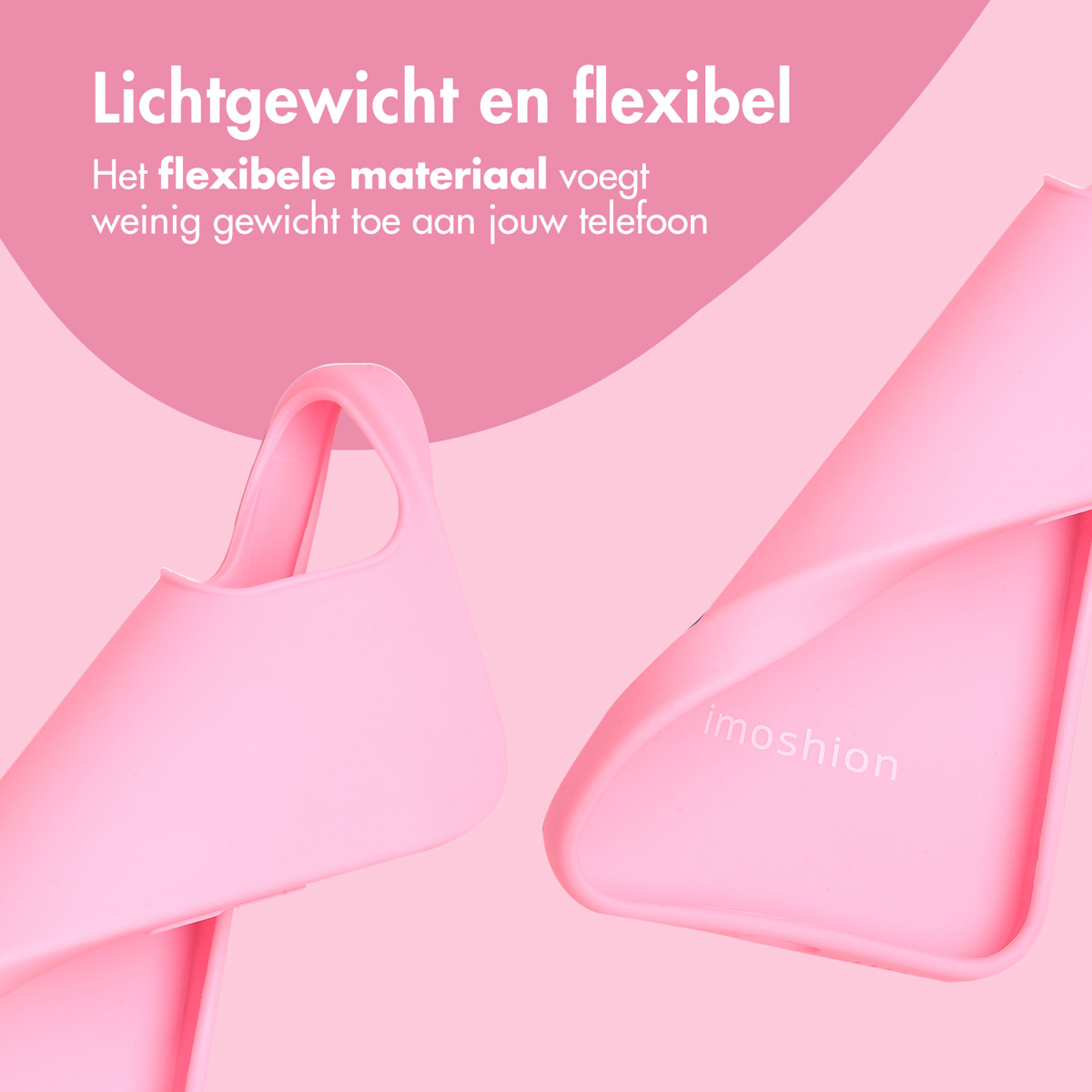 La coque rose est flexible. Texte : Légère et flexible.