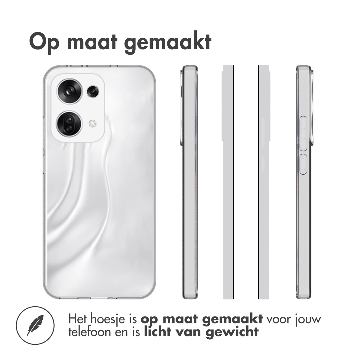 Coque de téléphone transparente avec un téléphone et des étuis supplémentaires, sur fond blanc.