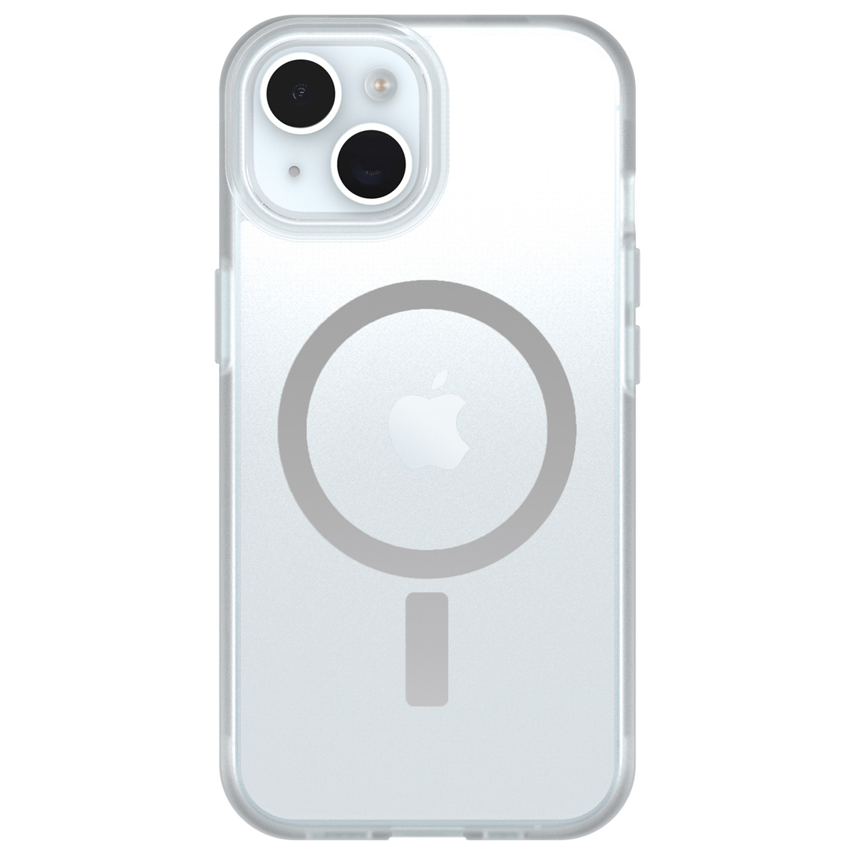 Transparente Handyhülle über einem iPhone. Die Hülle zeigt einen Kreis und eine rechteckige Form.