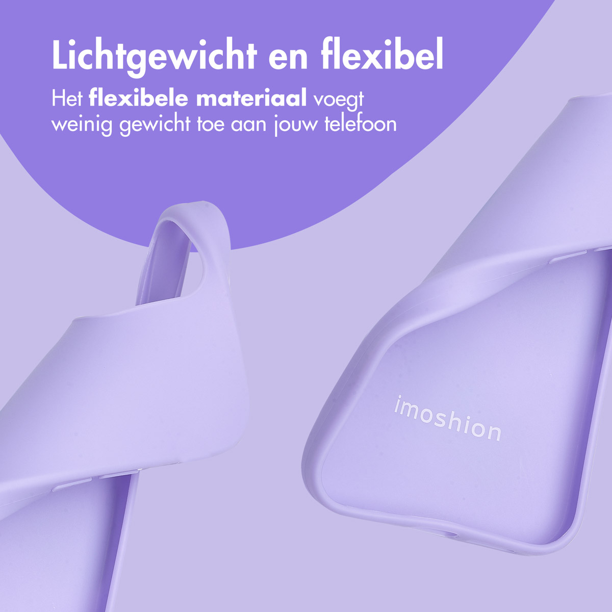 Een paars telefoonhoesje met het woord imoshion. De hoesje is flexibel en licht.