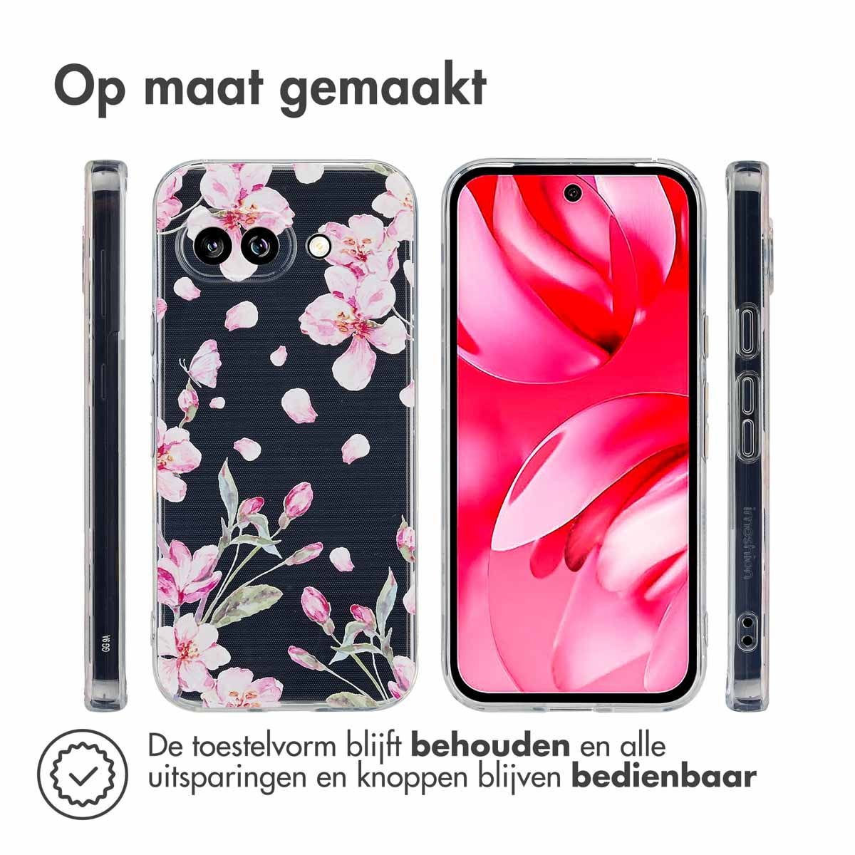 Un téléphone avec une coque florale et un téléphone avec un écran noir. L'écran affiche l'heure 10:45.