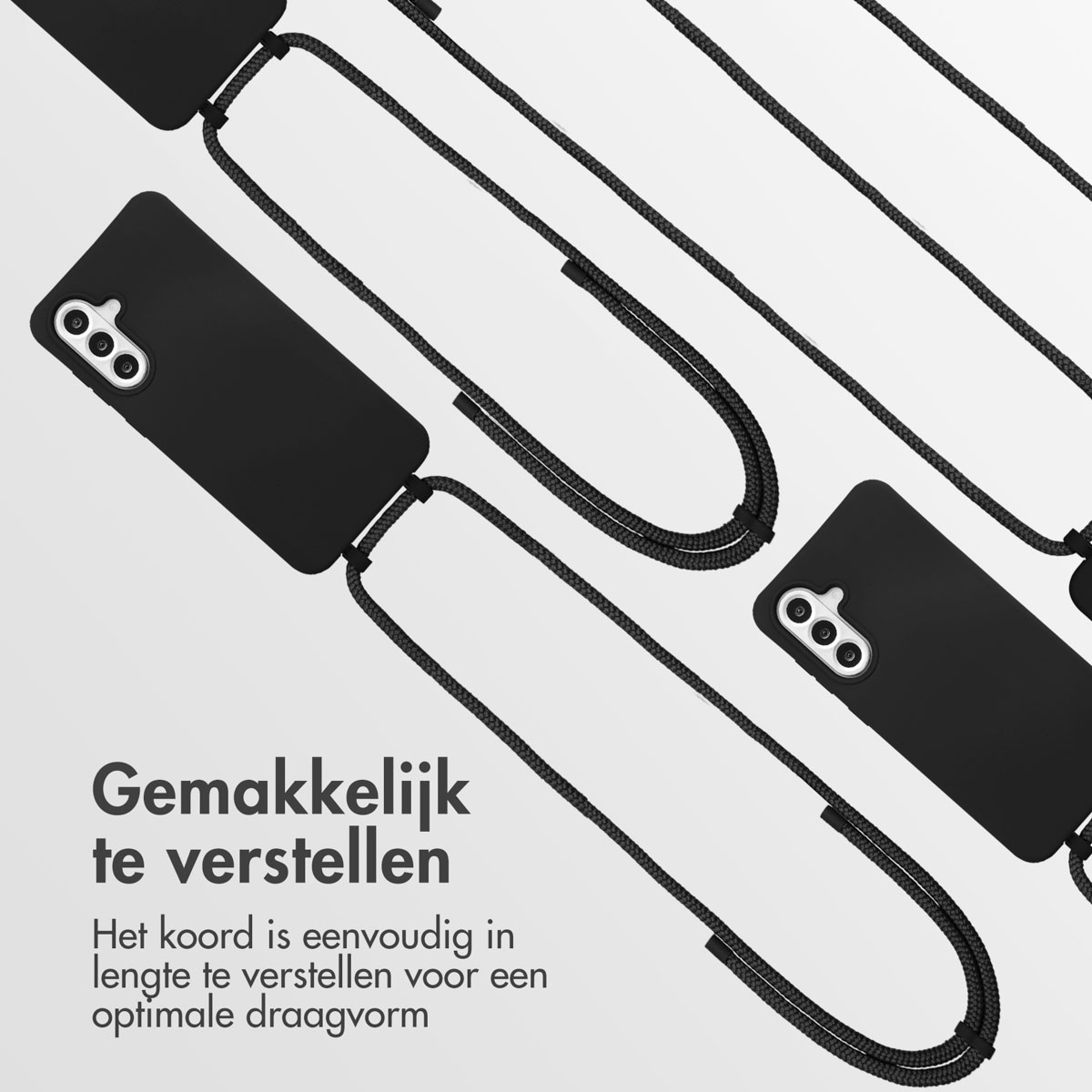 Zwarte telefoonhoesjes met een zwart koord.
