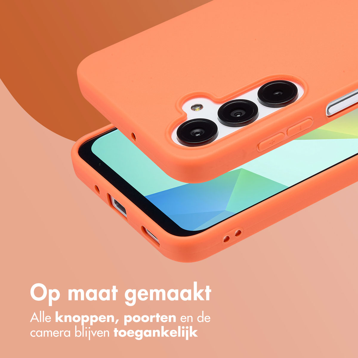 Orangefarbene Handyhülle. Eine Hülle mit Knöpfen und Kameraausschnitten und ein Telefon.