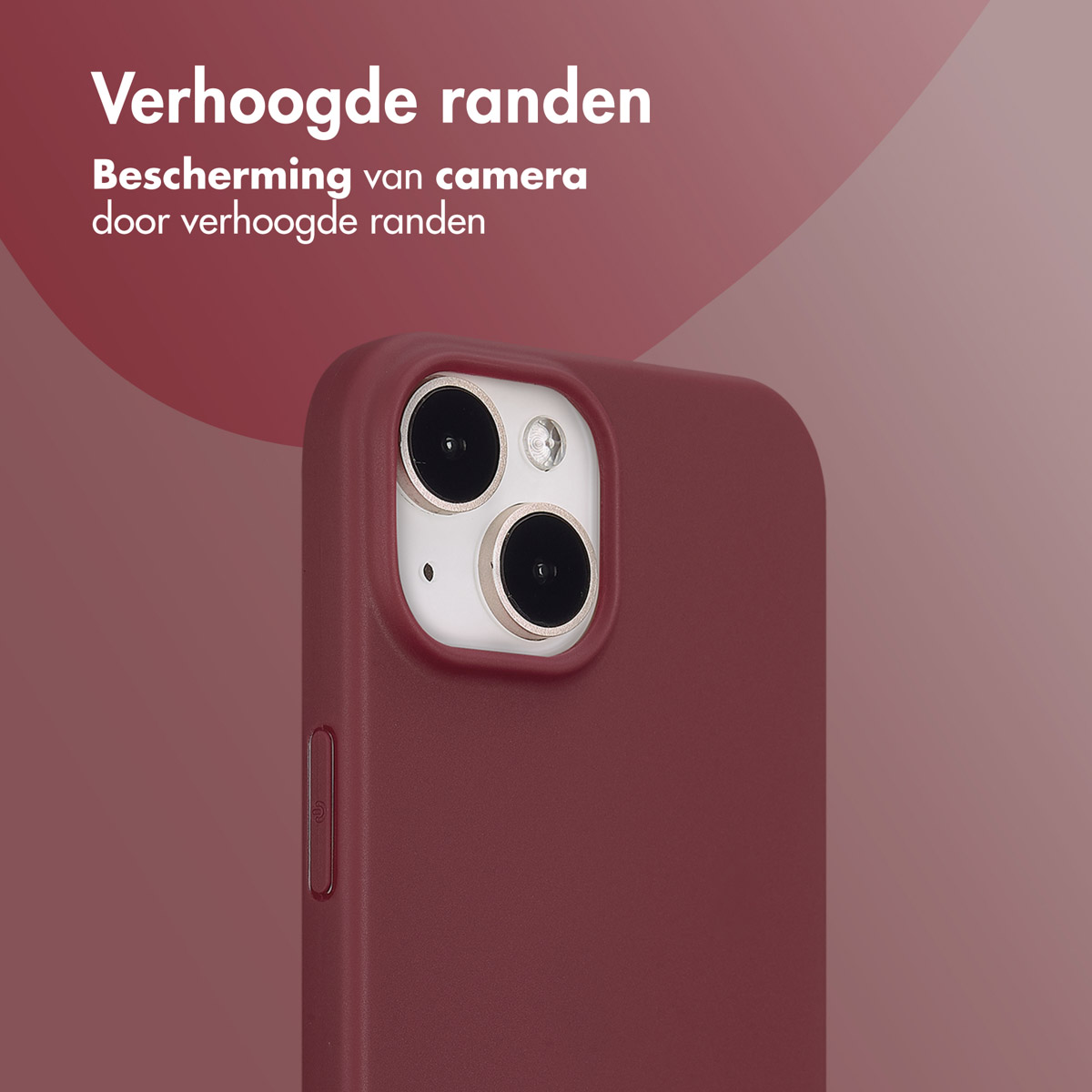 Red phone case with a red phone. The case has raised edges. Text says 'Verhoogde randen' (Raised edges).