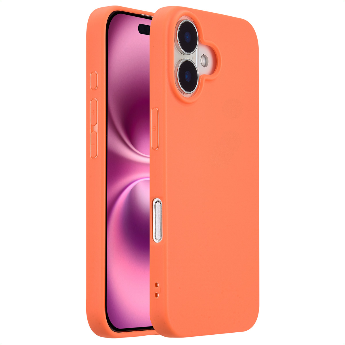 Orange phone case with a phone inside. Camera and buttons are visible.