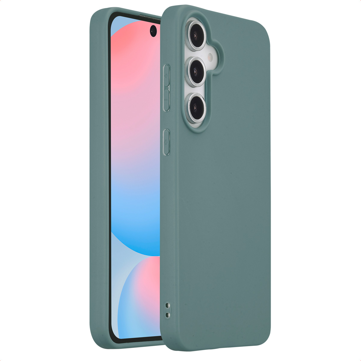 Groene telefoonhoes op een telefoon, met een groen telefoonhoesontwerp.