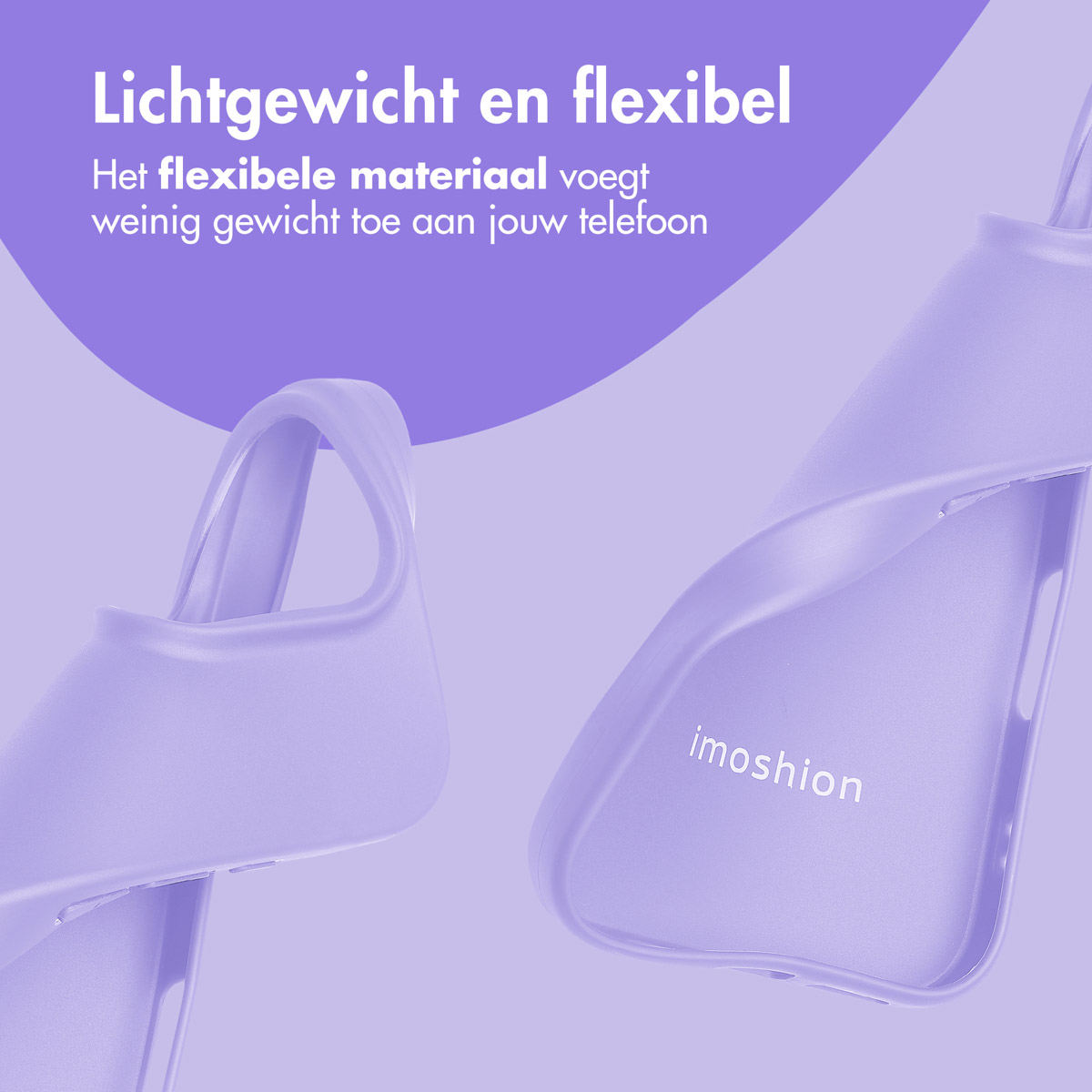 Deux coques de téléphone sont visibles. Le fond est violet avec le logo imoshion.