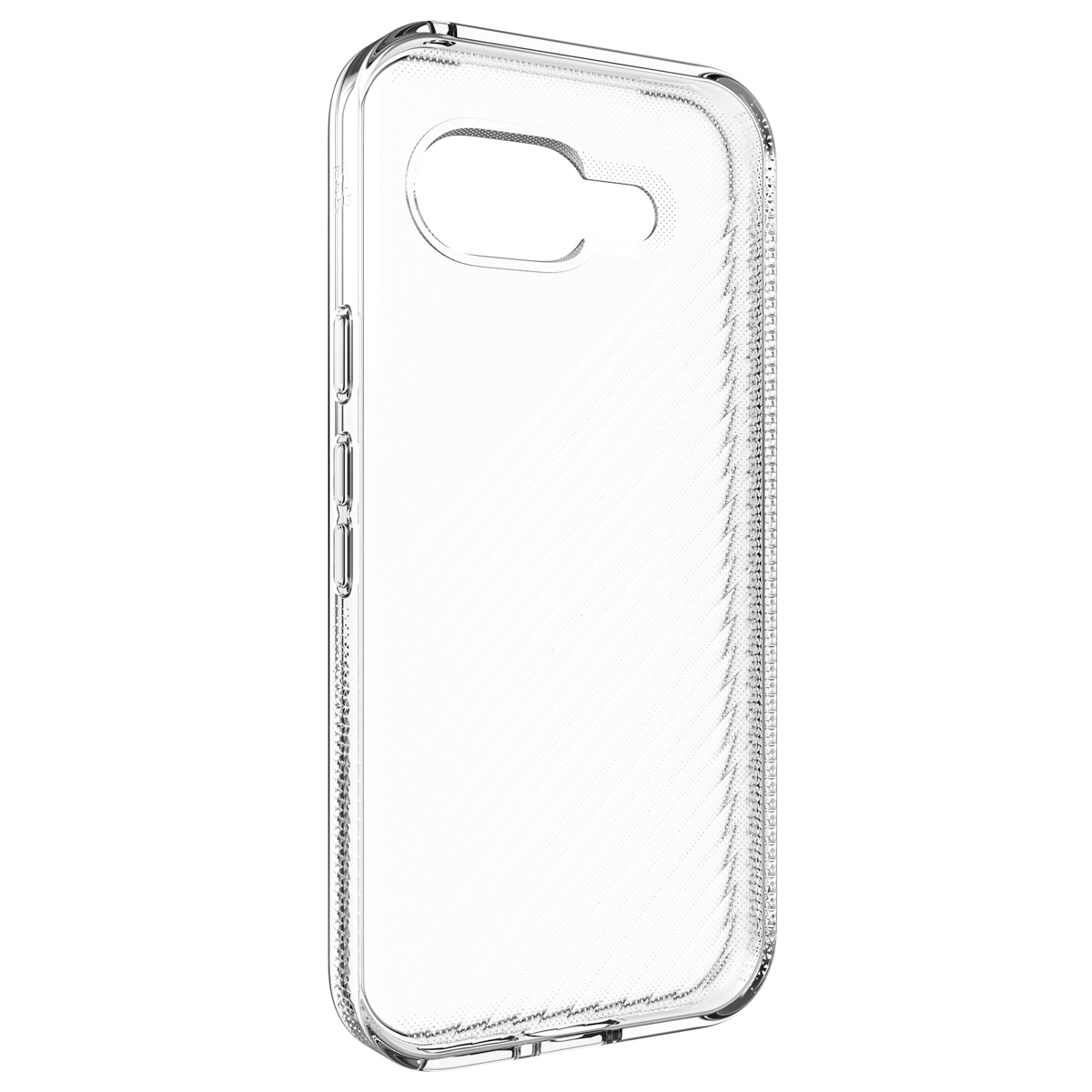 Een doorzichtig telefoonhoesje. De hoes is leeg.