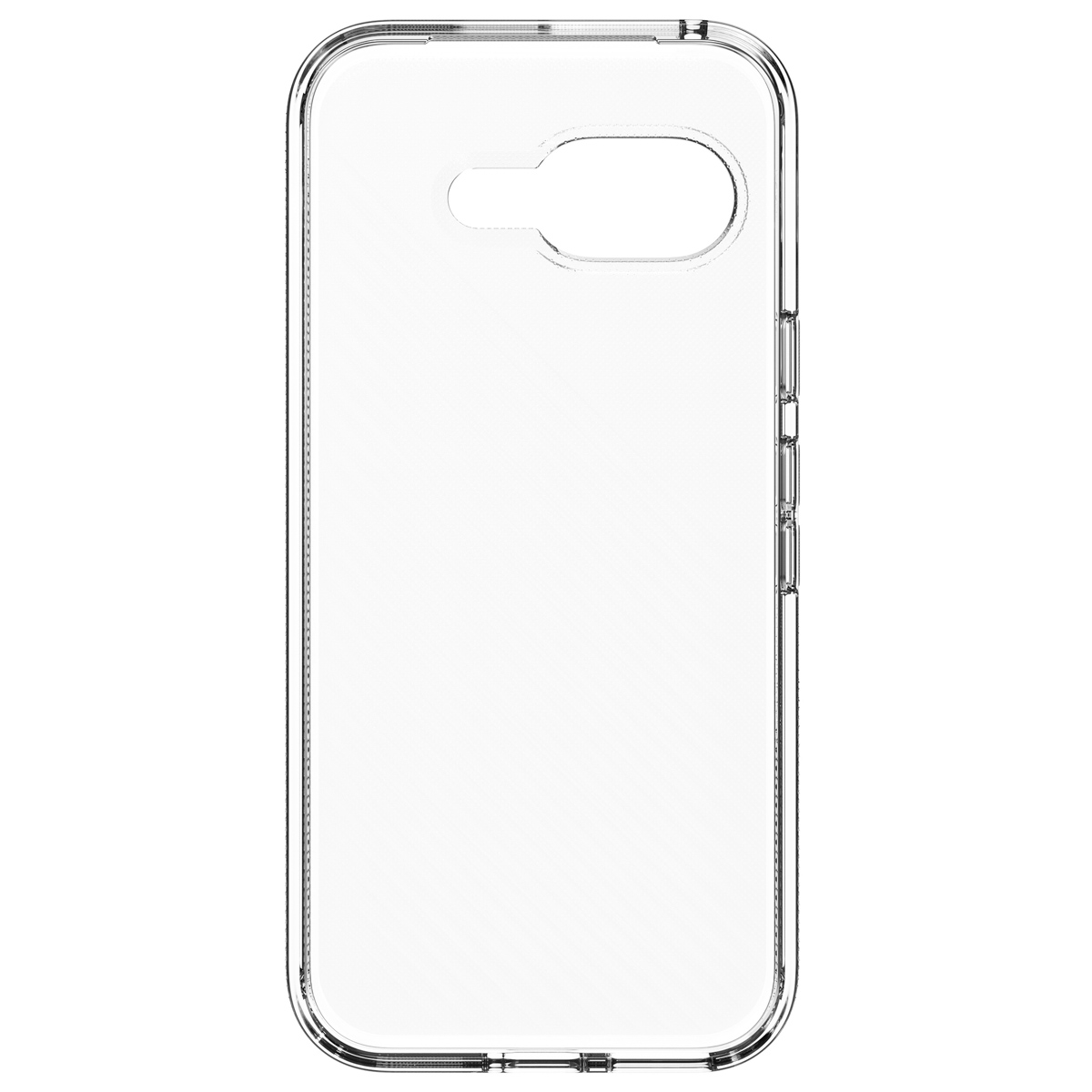 Transparant telefoonhoesje. De vorm van de telefoon is zichtbaar. Witte achtergrond.