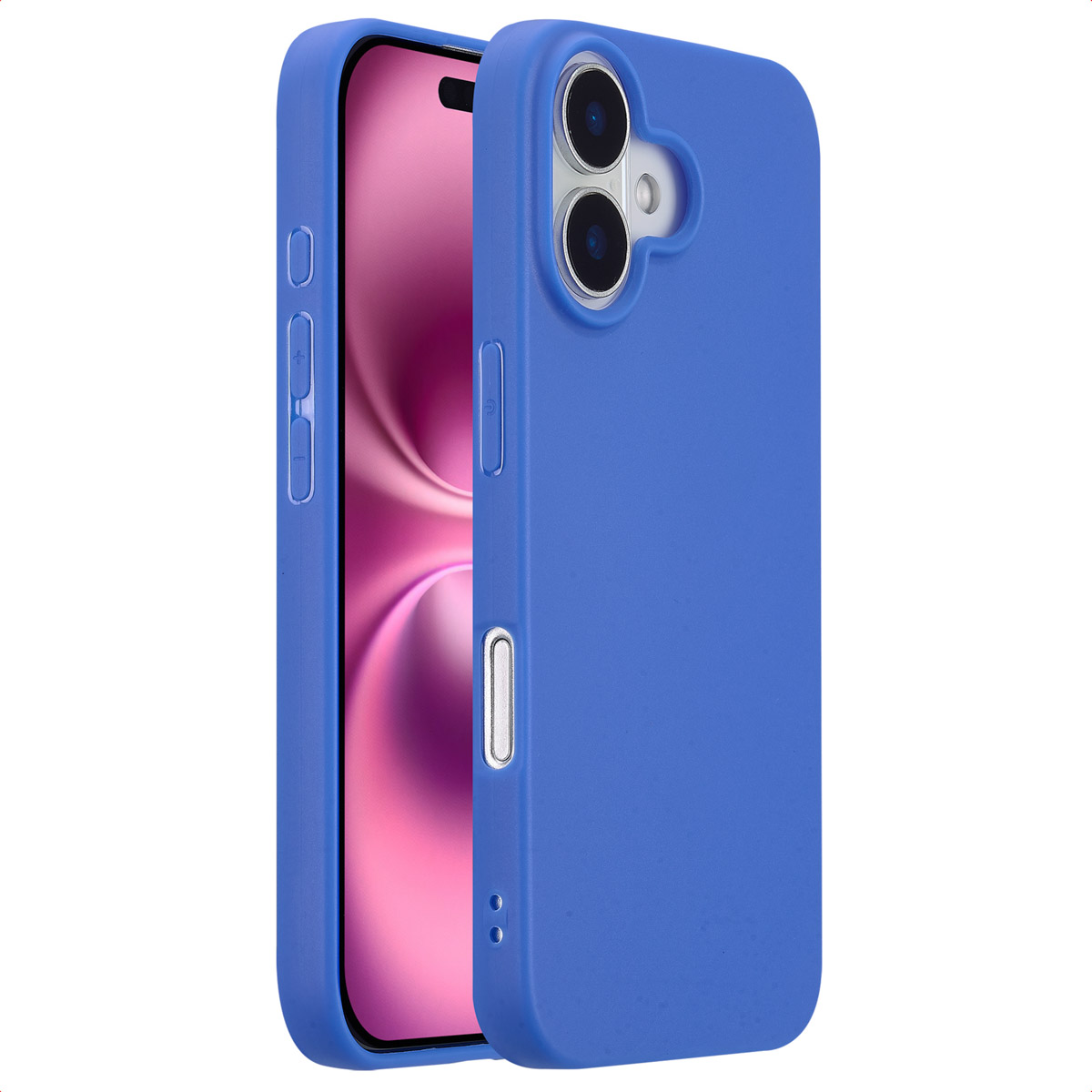 Blauwe telefoonhoes op een telefoon, met het telefoonscherm.