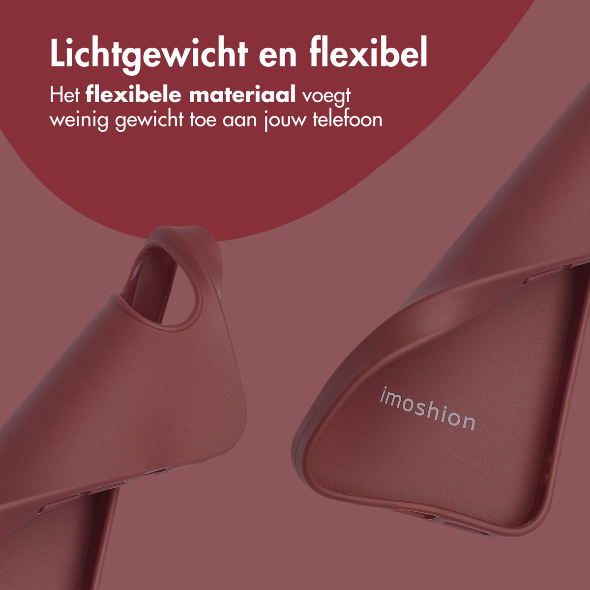 Zwei Handyhüllen: bordeauxrot und beige. Text: Leicht und flexibel. Das flexible Material fügt wenig Gewicht hinzu.